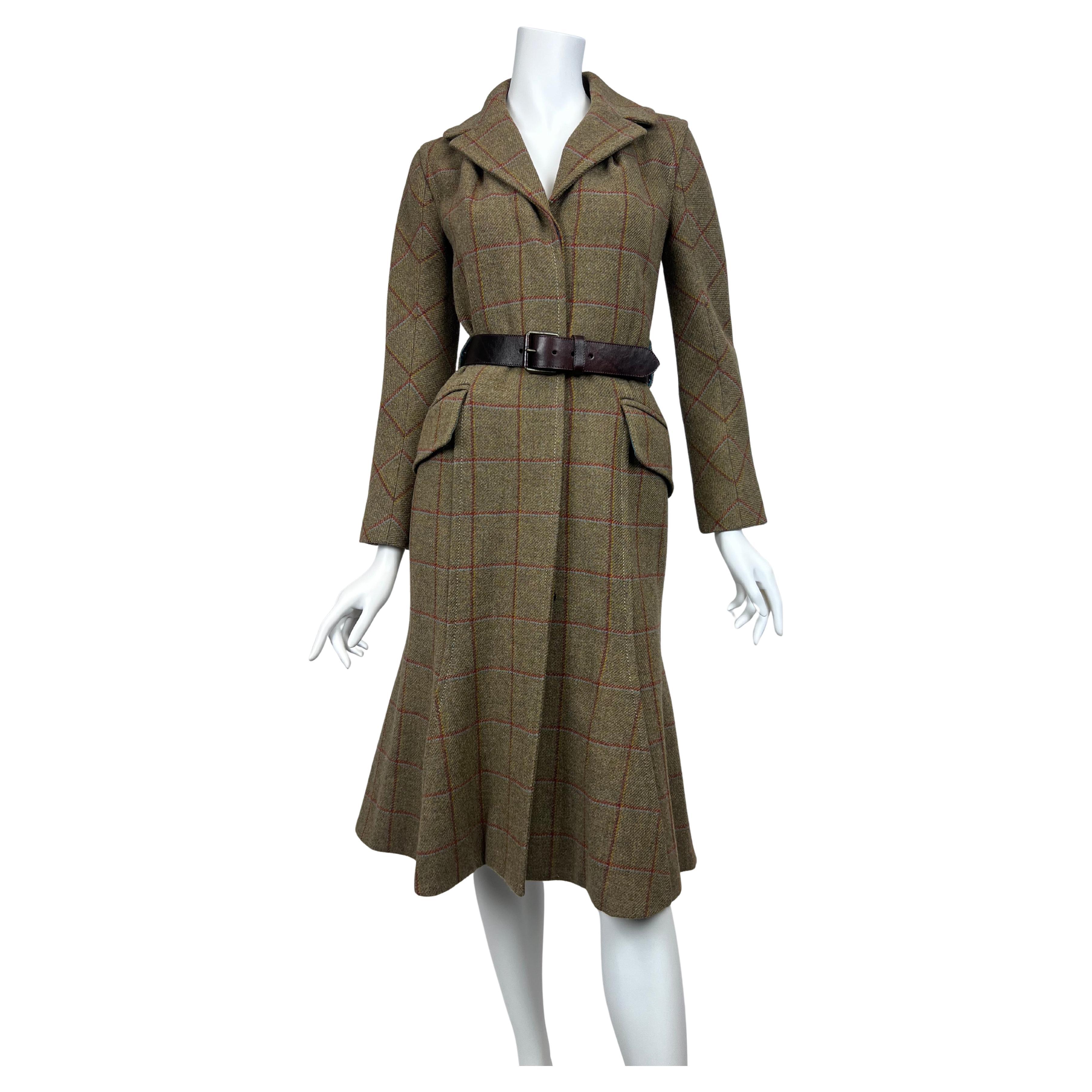 Green Wool Plaid Tailored Coat Sz: FR 36 For Sale