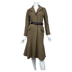 Green Wool Plaid Tailored Coat Sz: FR 36