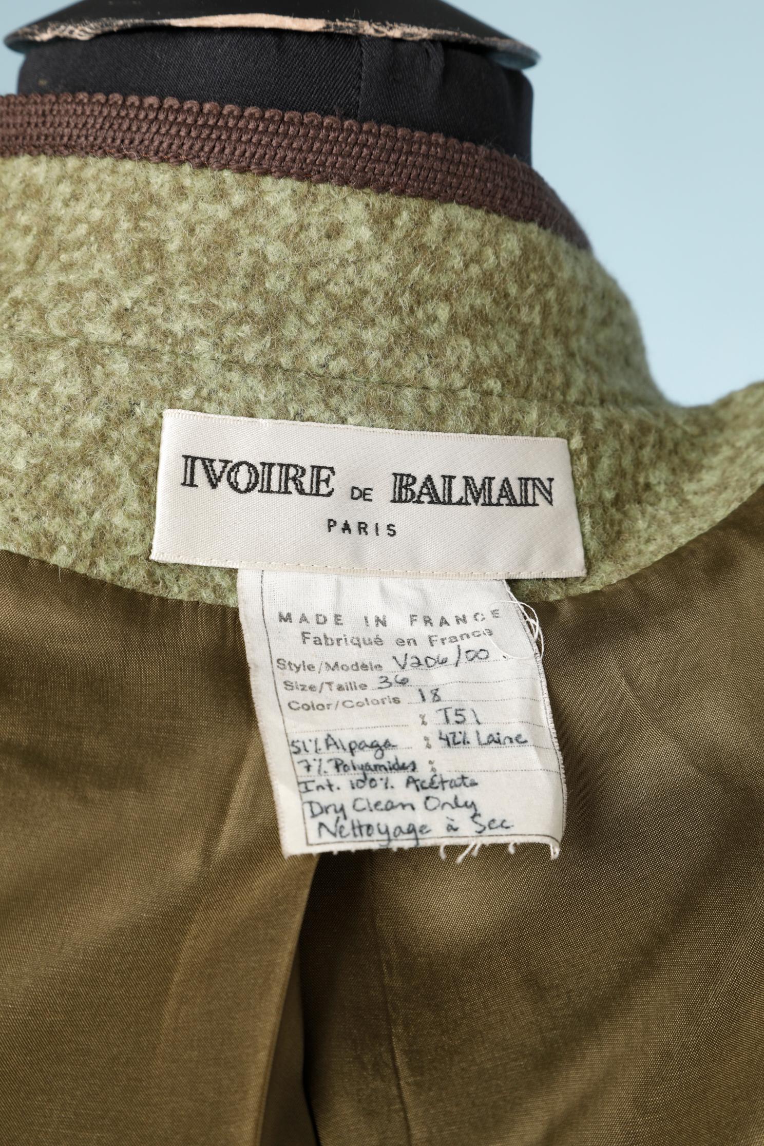 Green wool skirt-suit with brown braids piping Ivoire de Balmain Circa 1980's  For Sale 3