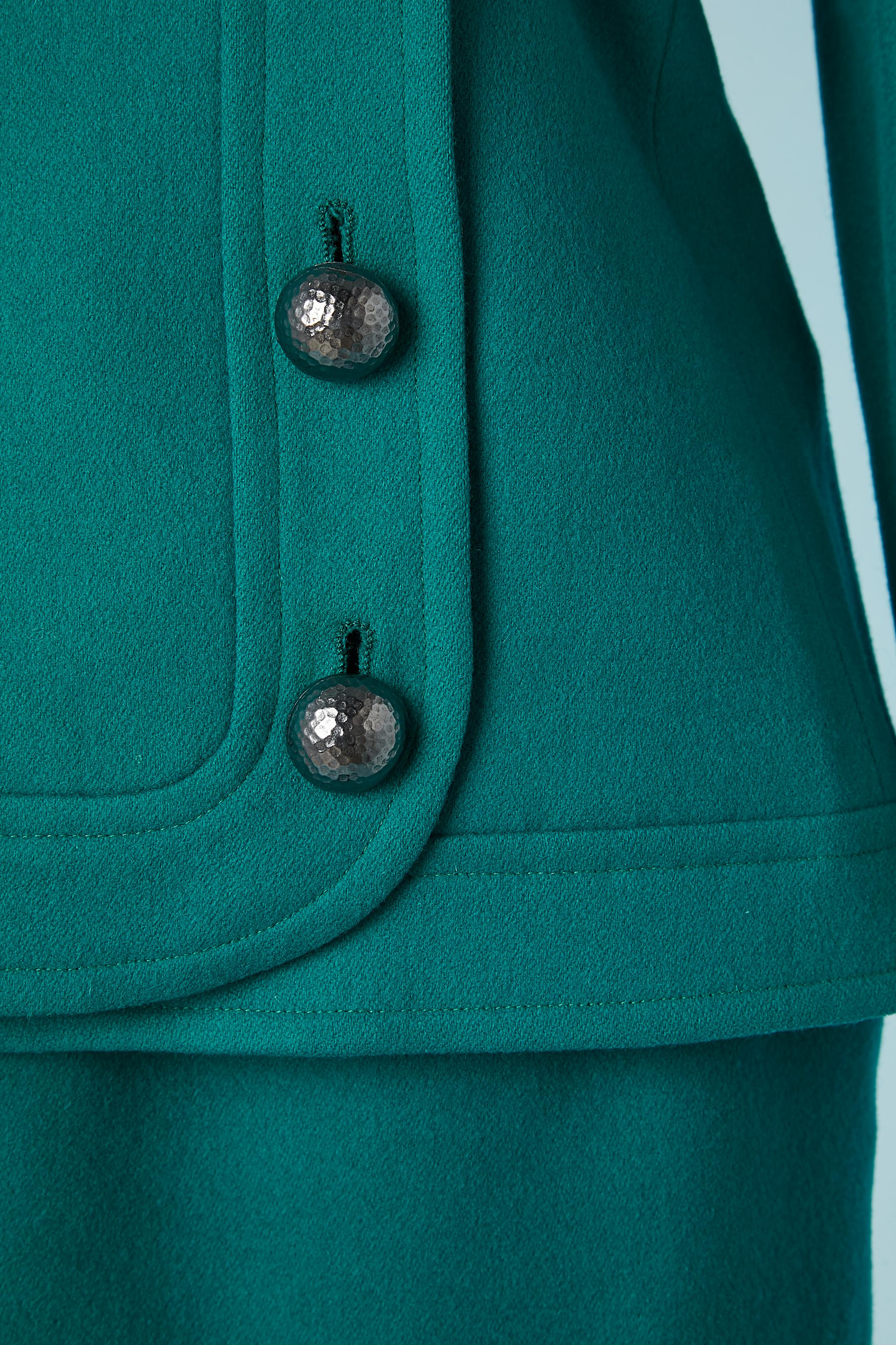 Women's Green wool skirt-suit with graphic collar Saint Laurent Rive Gauche Circa 1980's For Sale