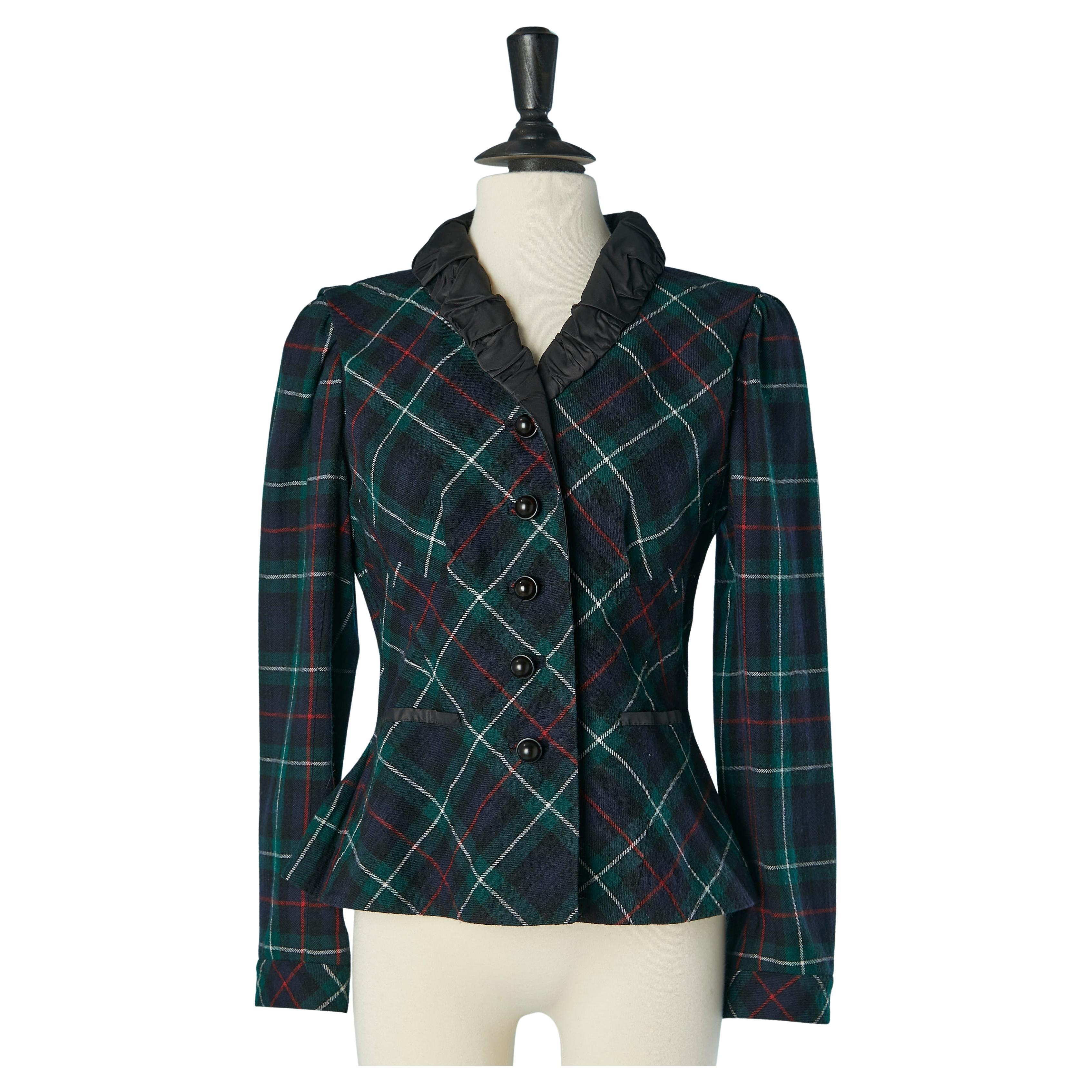 Green wool Tartan single breasted jacket with taffetas collar Louis Vuitton For Sale