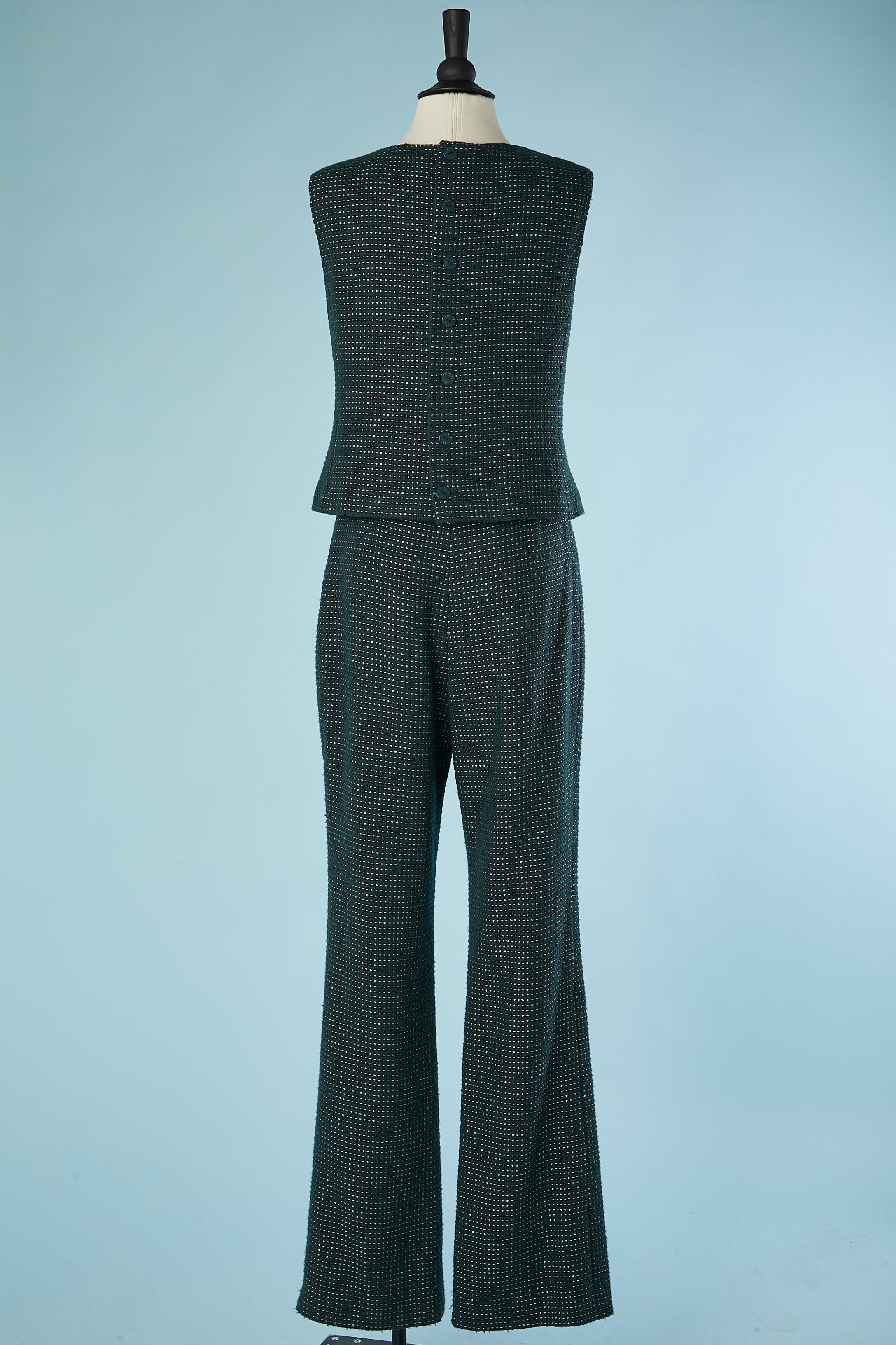 Green wool top and trouser ensemble with sequin embellishment Chanel For Sale 1
