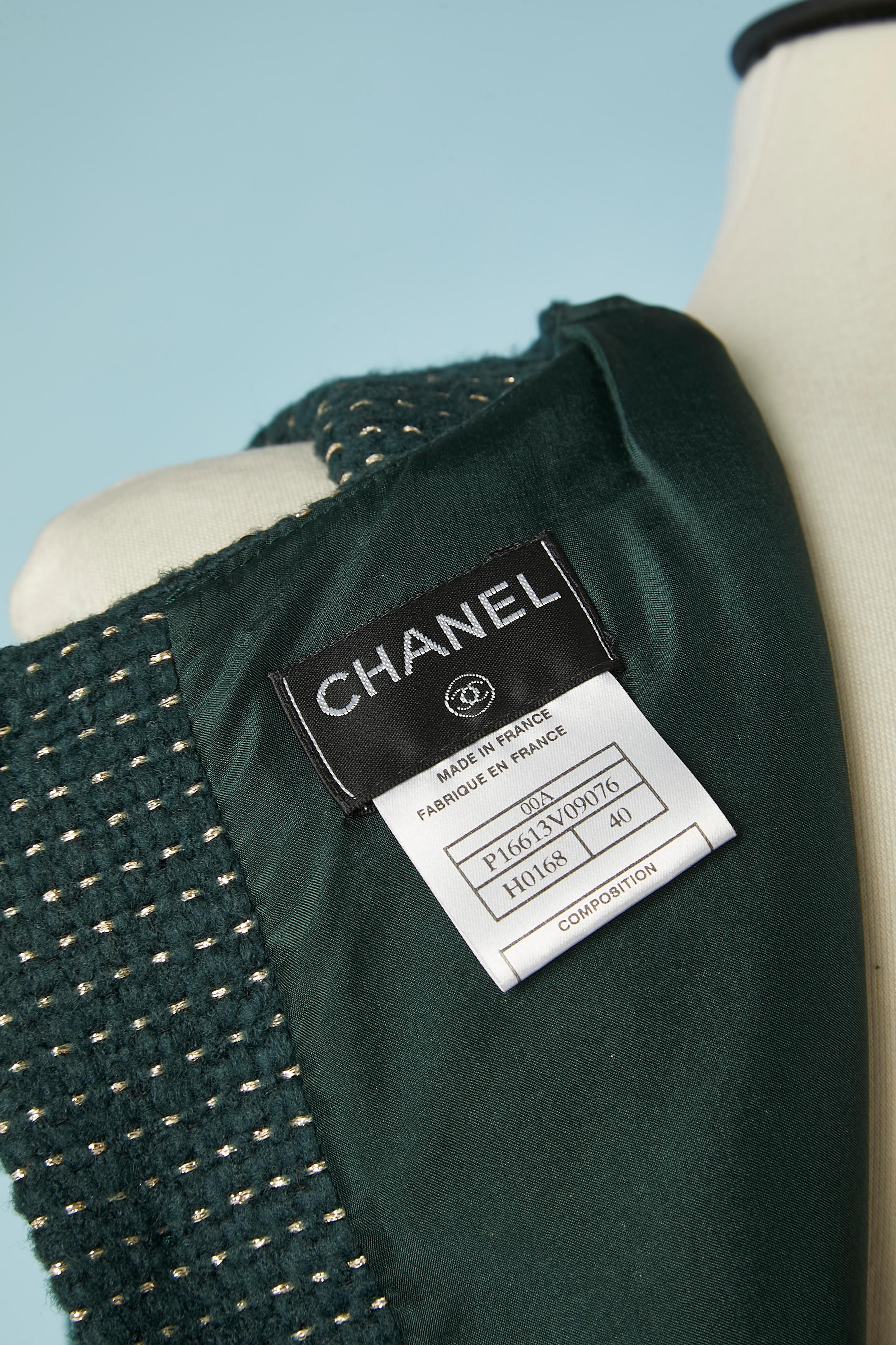 Ensemble top et pantalon en laine verte avec paillettes Chanel  en vente 3