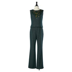 Green wool top and trouser ensemble with sequin embellishment Chanel 