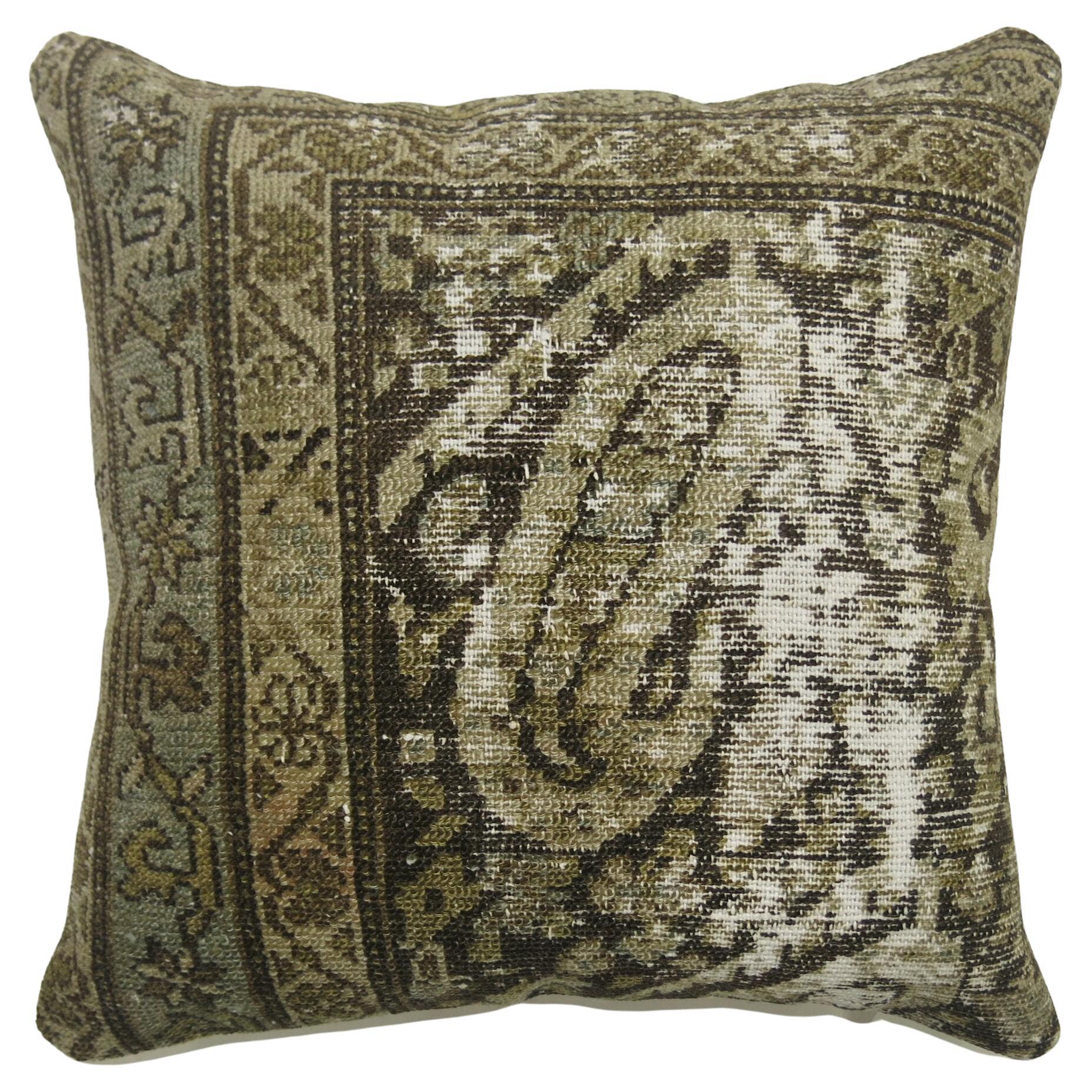 Green Worn Persian Malayer Rug Pillow For Sale