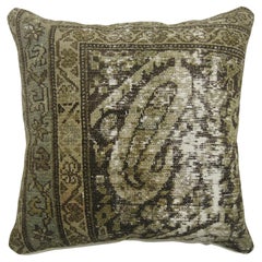 Green Worn Persian Malayer Rug Pillow