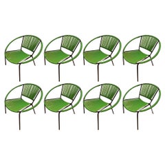 Green Woven Patio Hoop Chairs Attr. To John Hauser, Set of 8