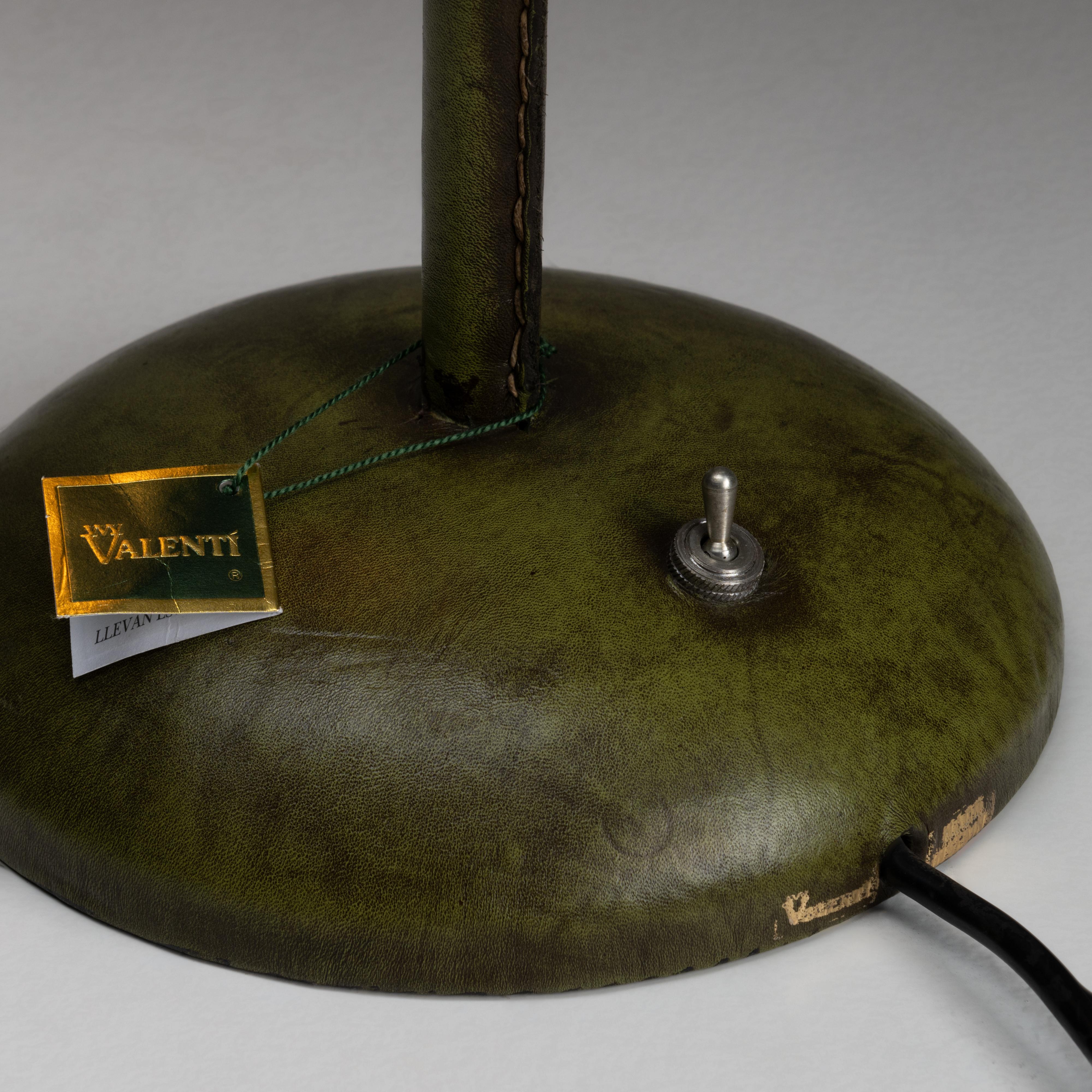 Mid-Century Modern Green Leather Table Lamp by Valenti