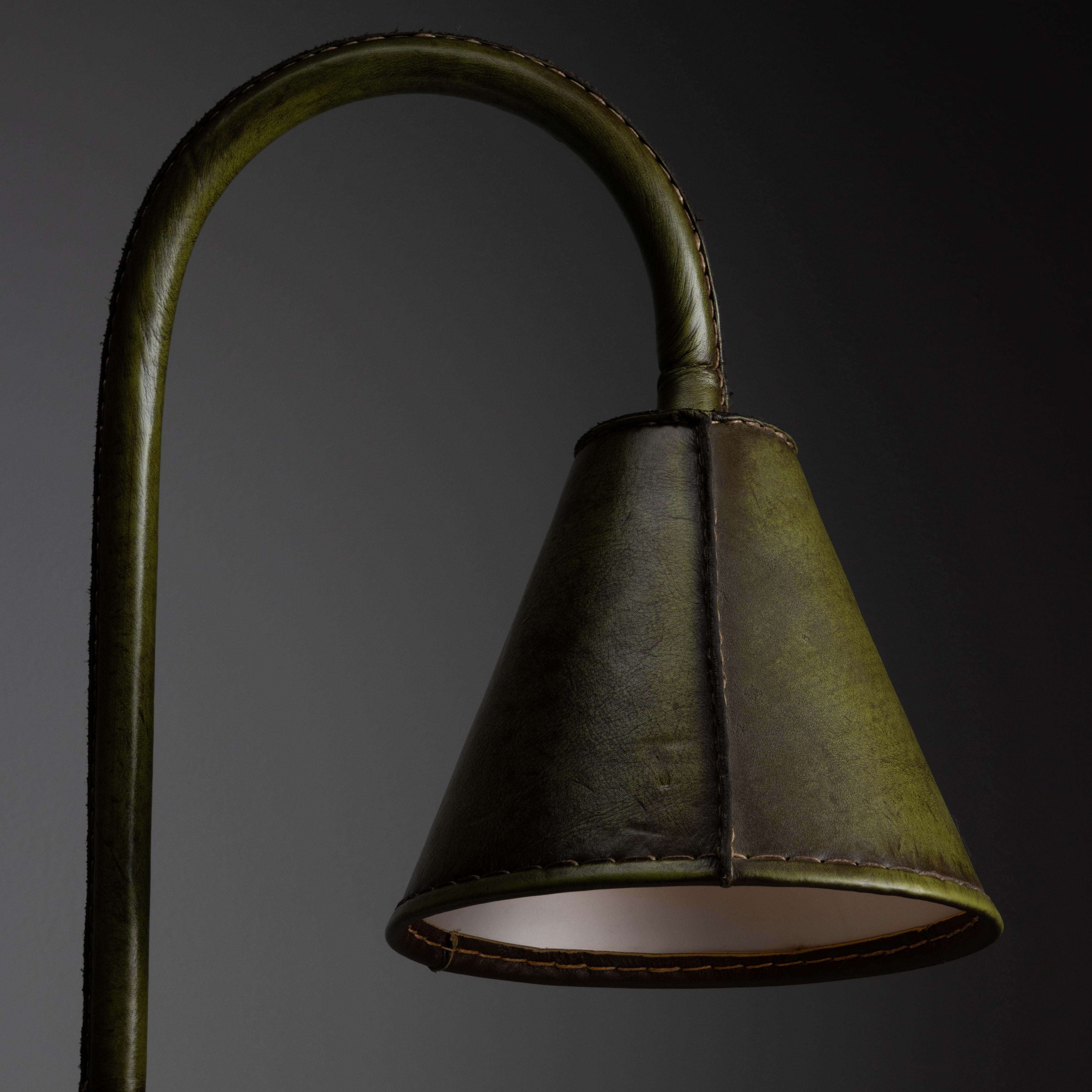 Patinated Green Leather Table Lamp by Valenti