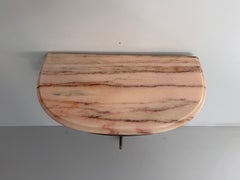 Green Wrought Iron Pink Marble Top Floating Wall Console Table, 1950s, Italy
