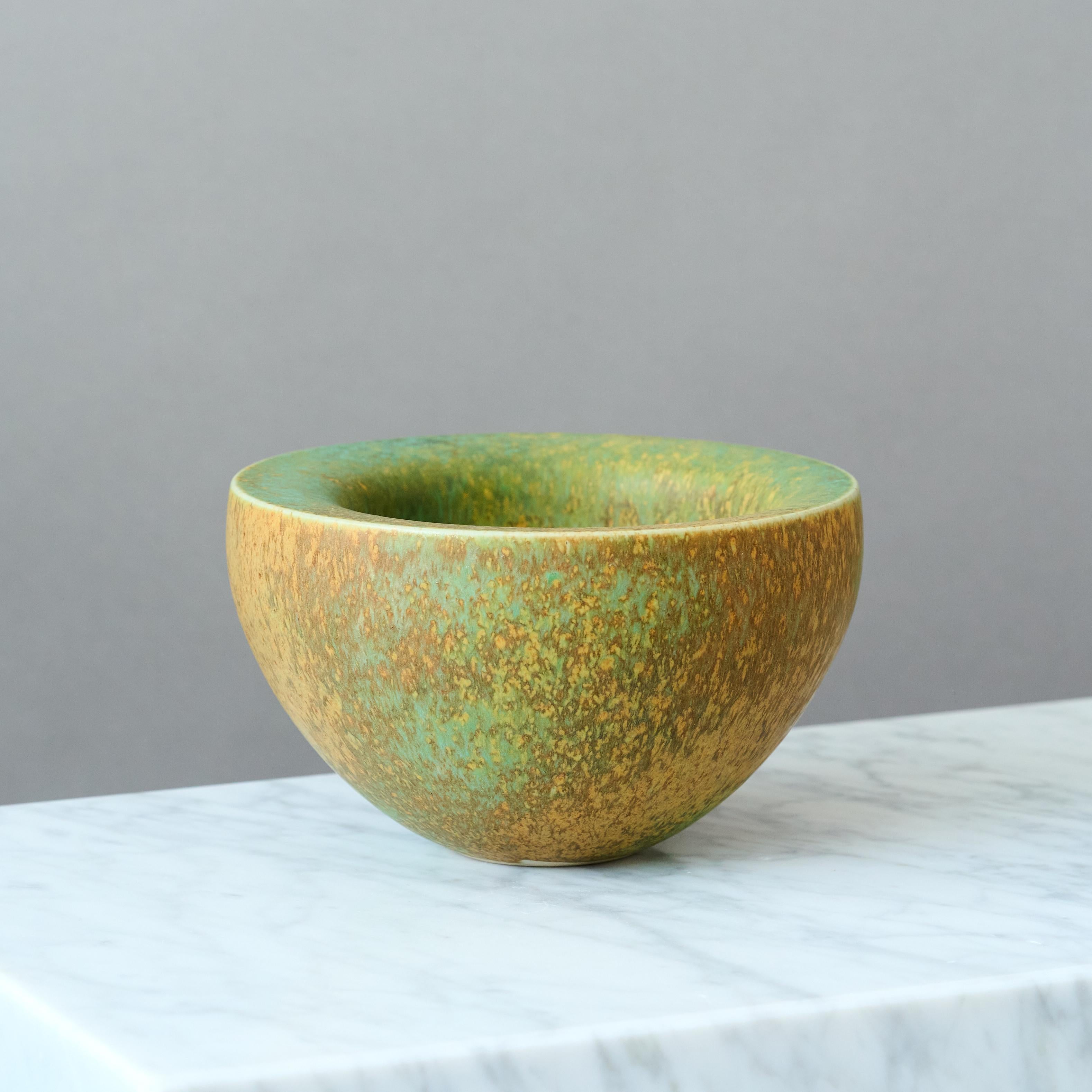 Glazed Green & Yellow Double Walled Stoneware Bowl by Kaj Fogelberg, Sweden, 1990s For Sale