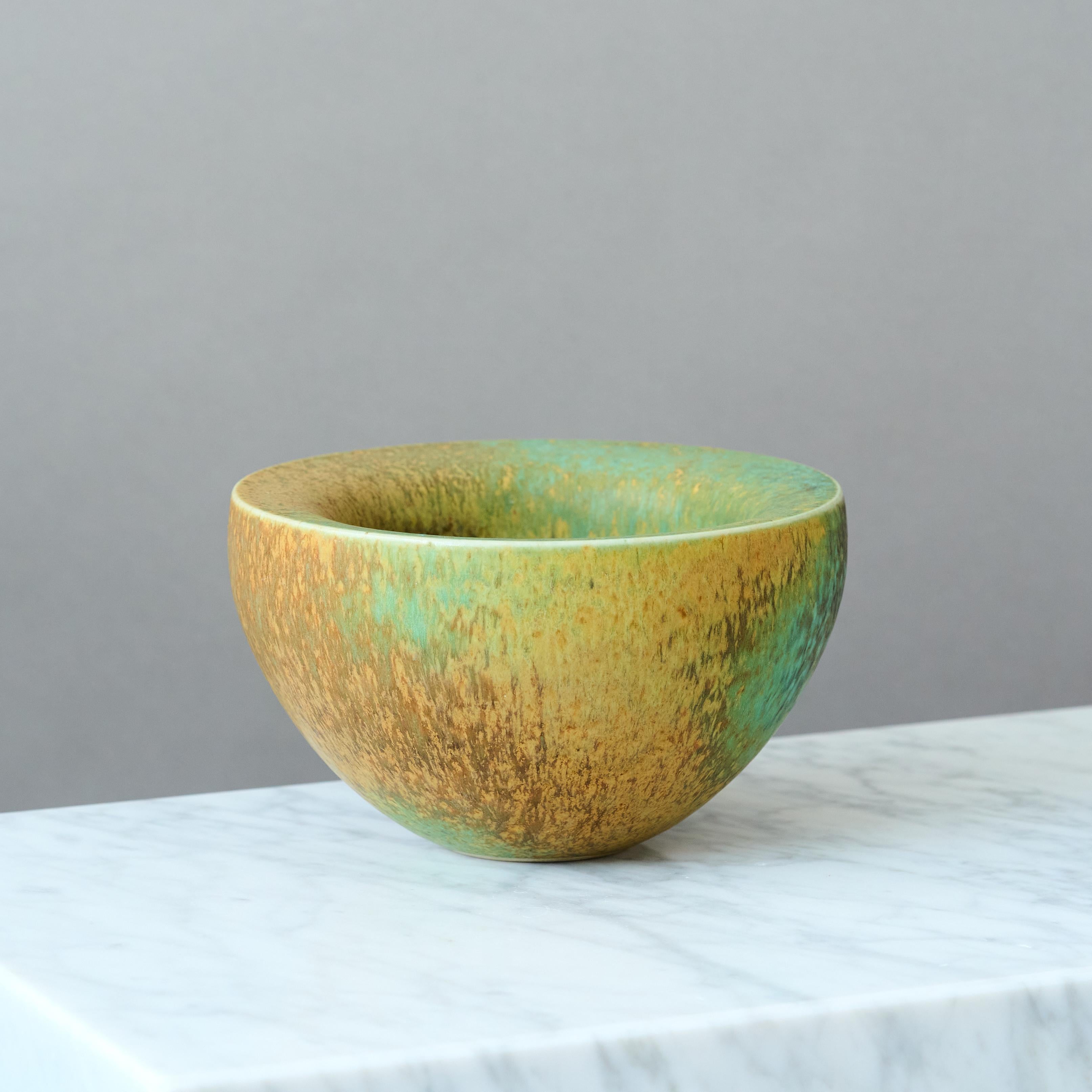 Green & Yellow Double Walled Stoneware Bowl by Kaj Fogelberg, Sweden, 1990s In Good Condition For Sale In Malmö, SE