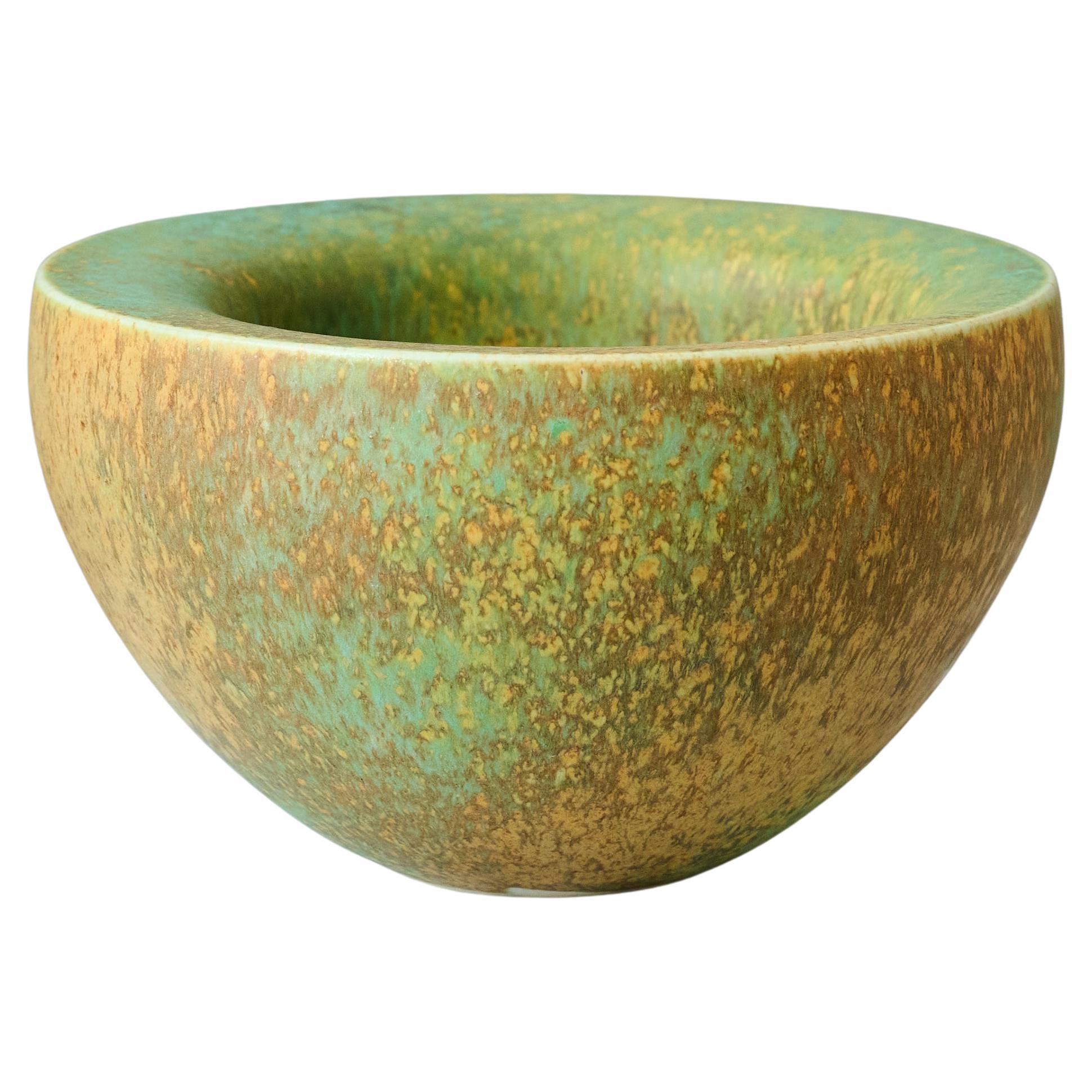 Green & Yellow Double Walled Stoneware Bowl by Kaj Fogelberg, Sweden, 1990s For Sale