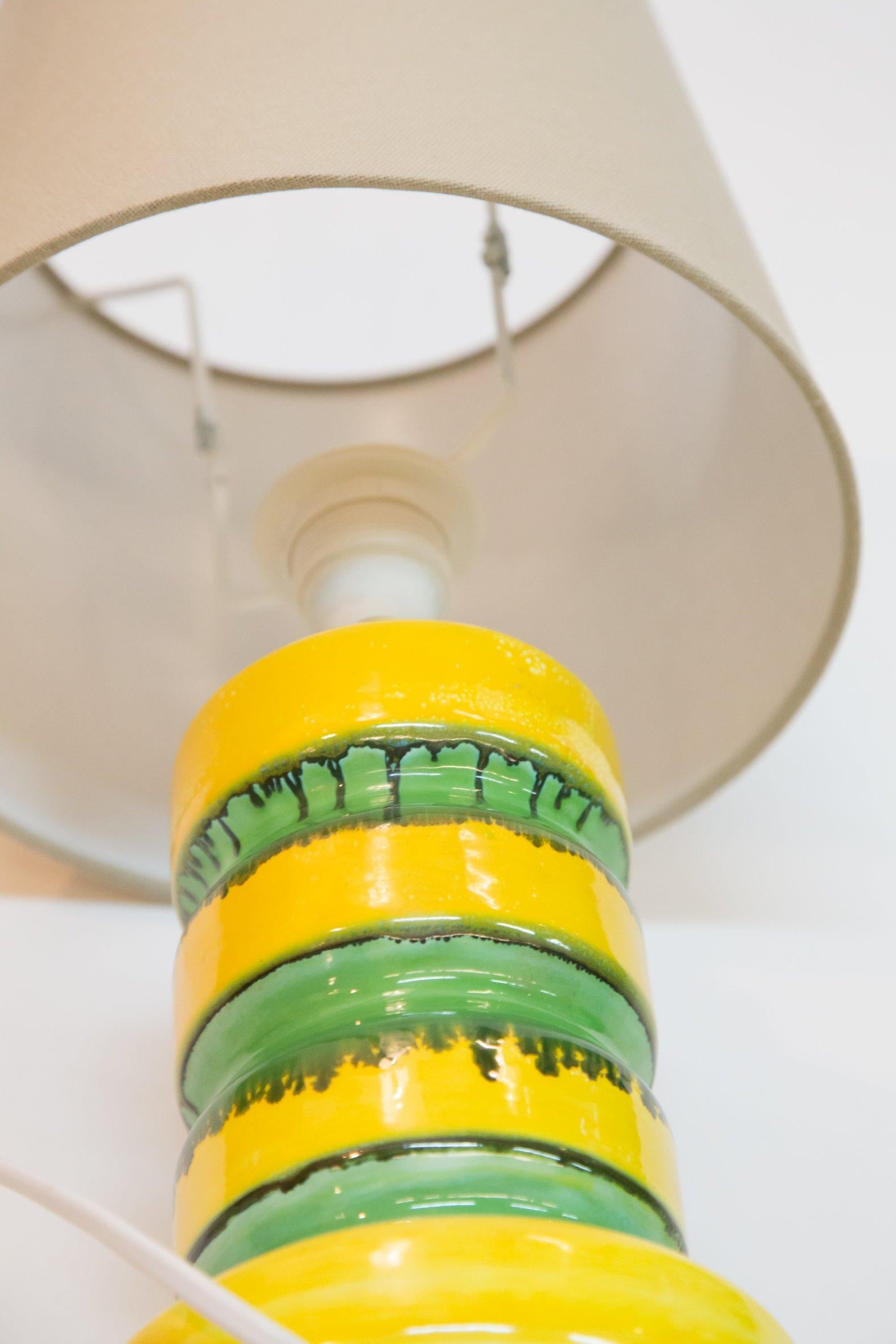Late 20th Century Green-Yellow Glazed Ceramic Table Lamp, 1970s