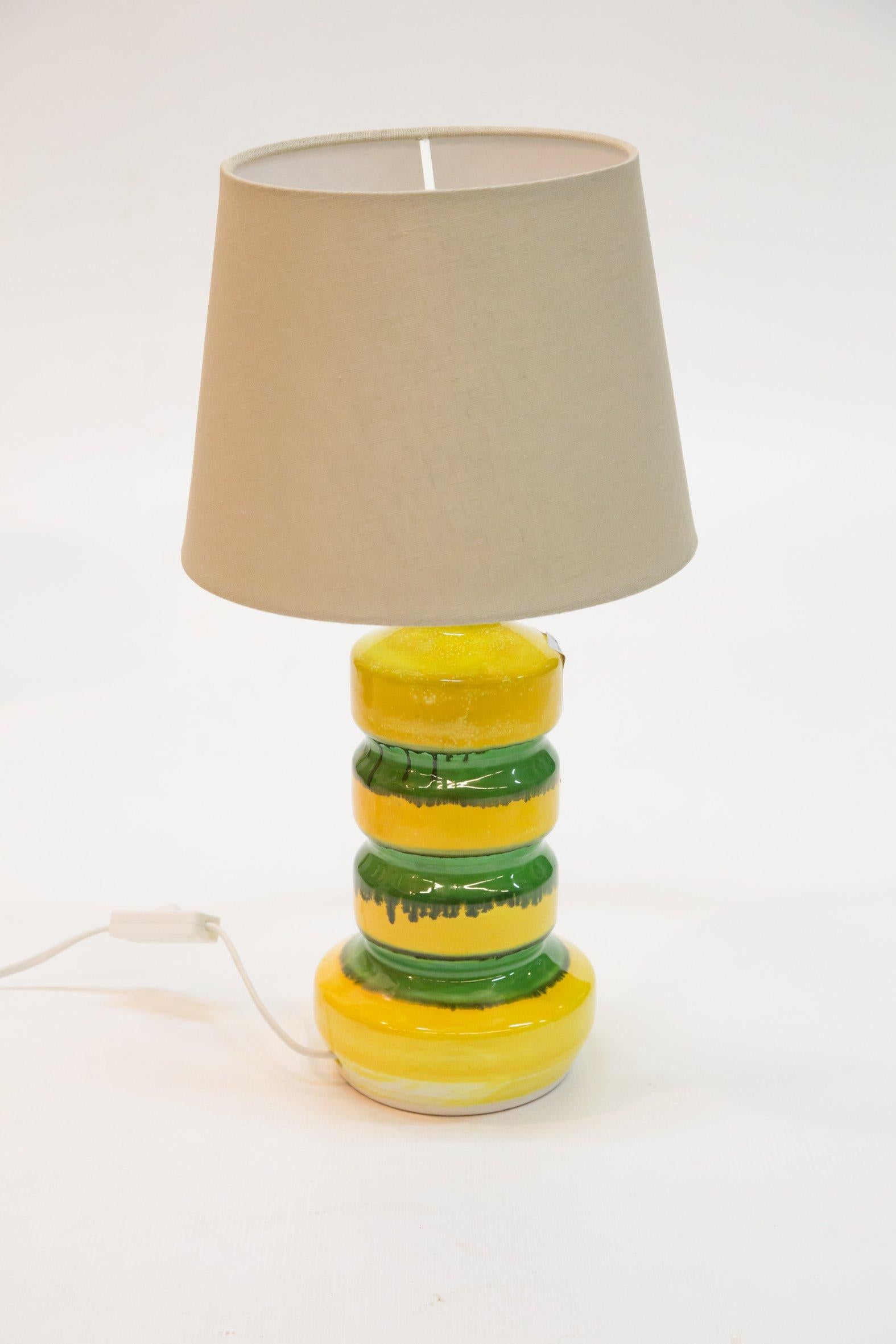 Green-Yellow Glazed Ceramic Table Lamp, 1970s 1