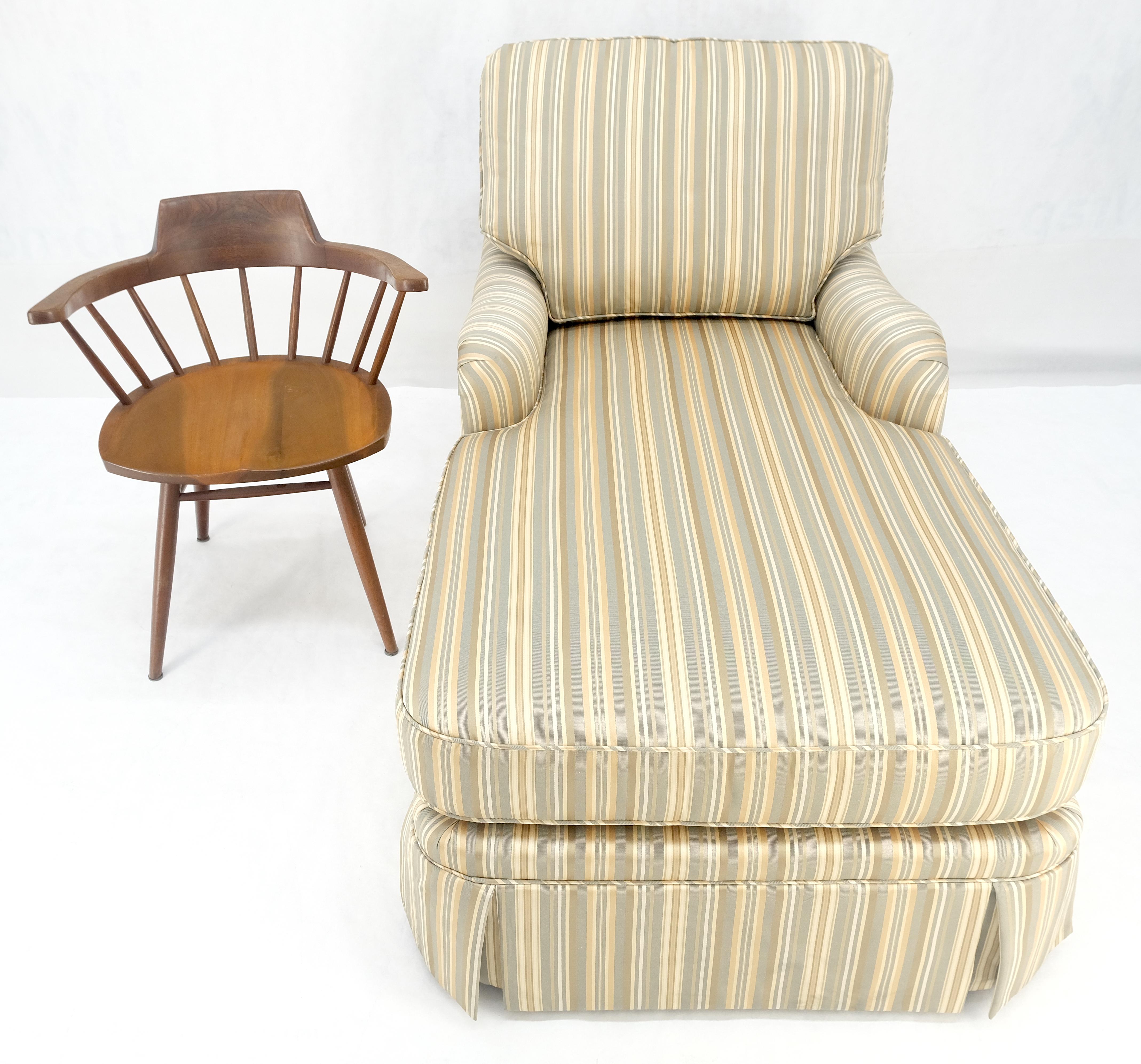 Green Yellow Grey Stripes Upholstered French Style Country French Chaise Lounge For Sale 4