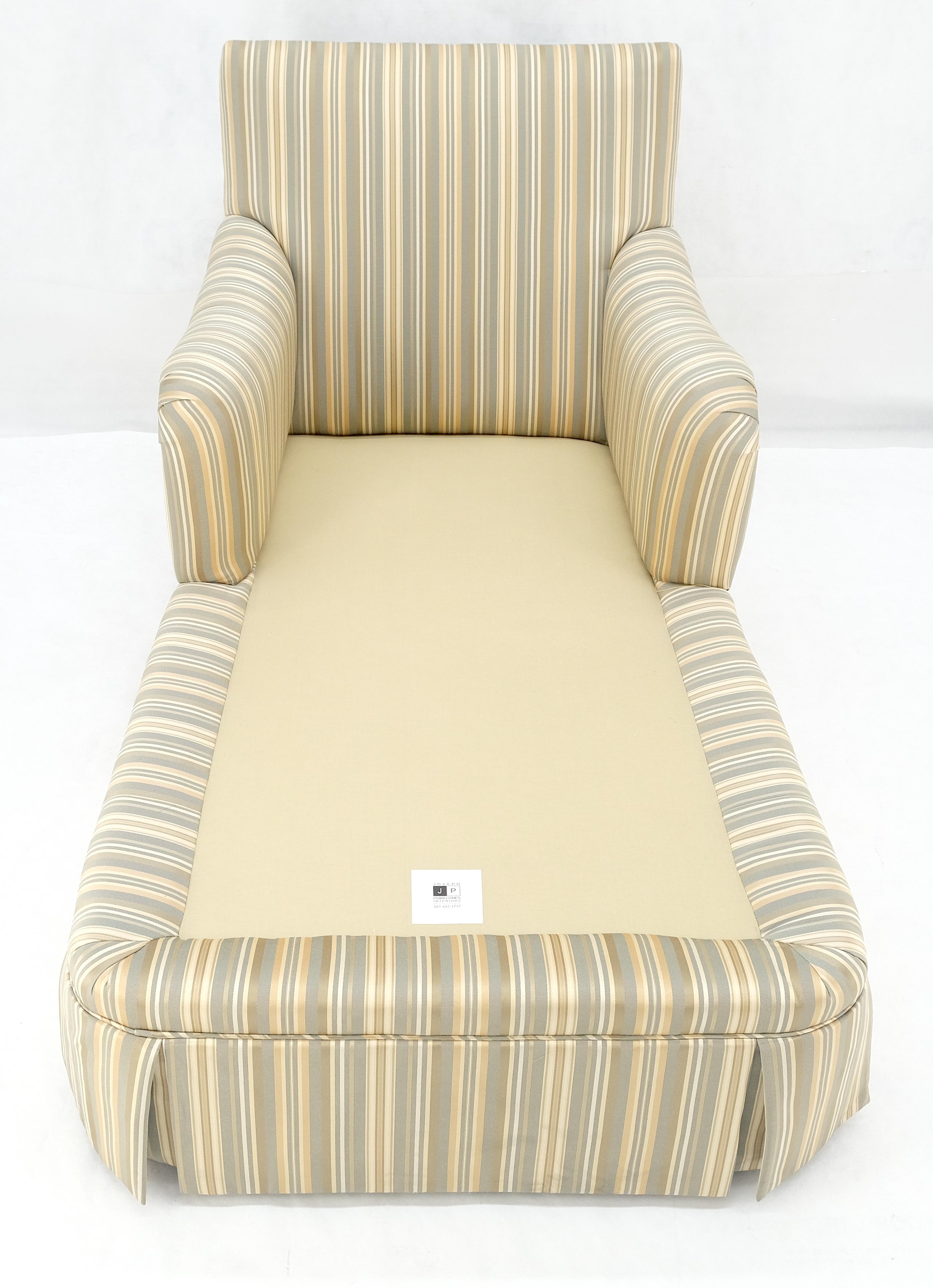 Mid-Century Modern Green Yellow Grey Stripes Upholstered French Style Country French Chaise Lounge For Sale