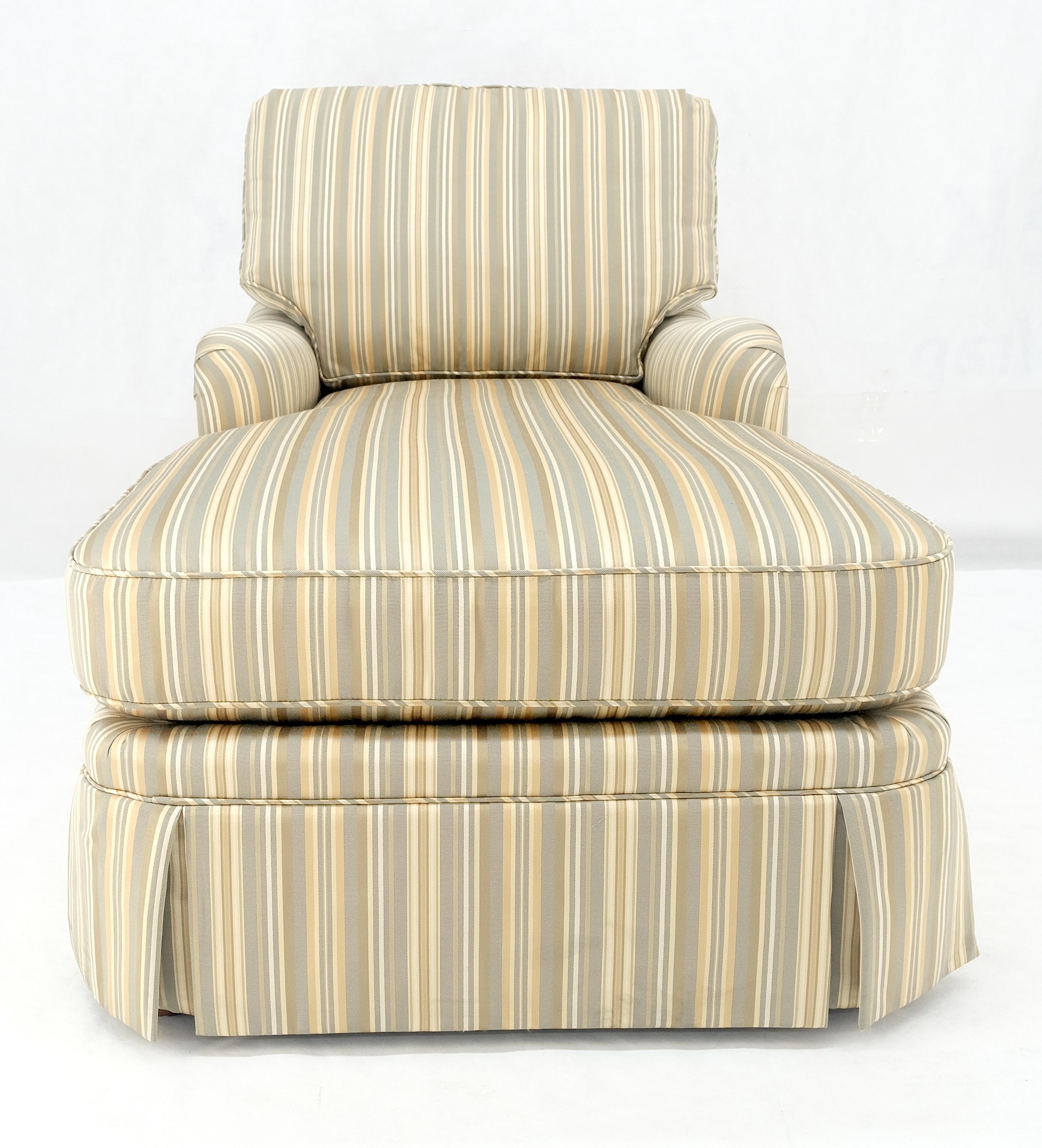 20th Century Green Yellow Grey Stripes Upholstered French Style Country French Chaise Lounge For Sale