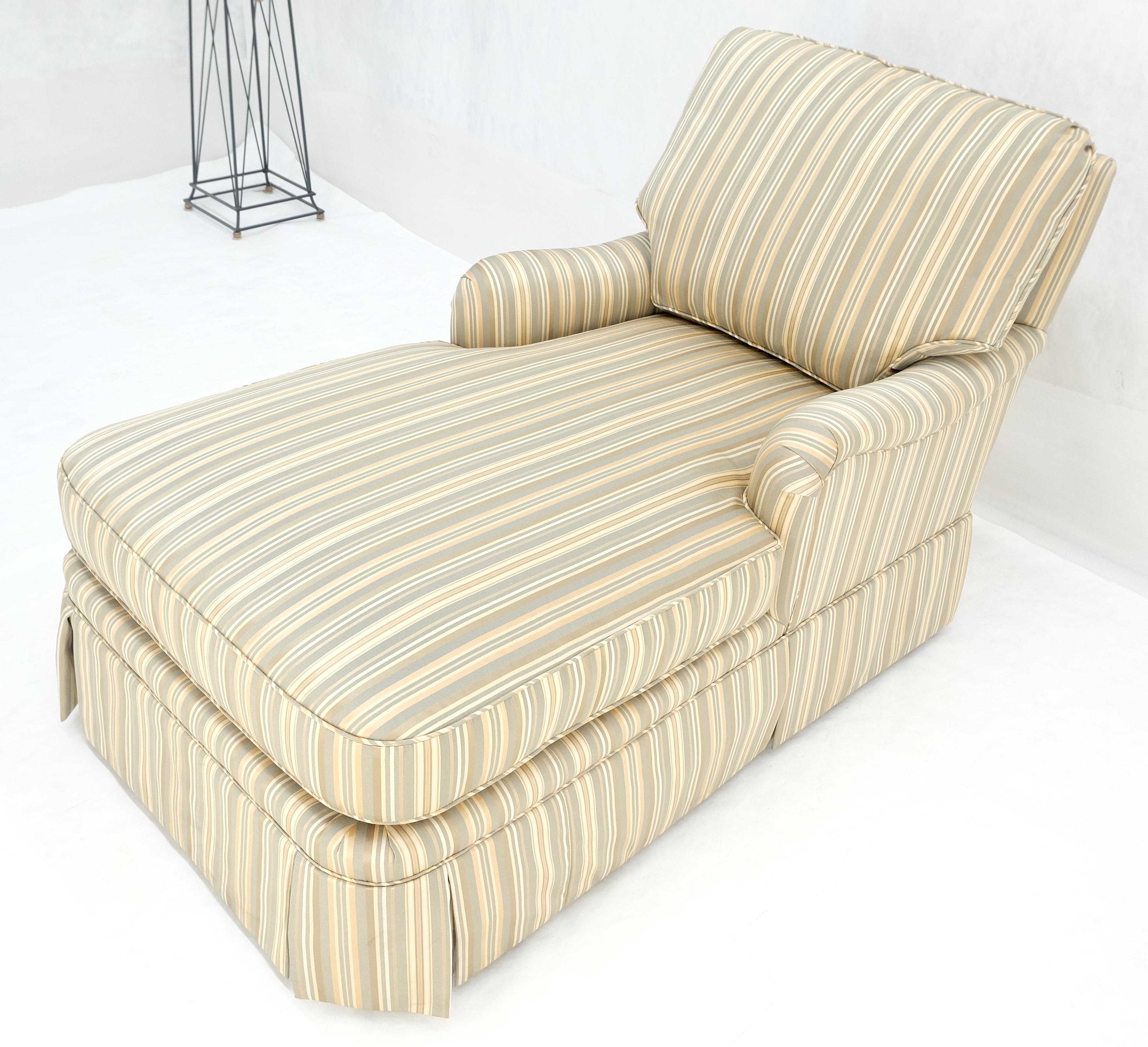 Upholstery Green Yellow Grey Stripes Upholstered French Style Country French Chaise Lounge For Sale