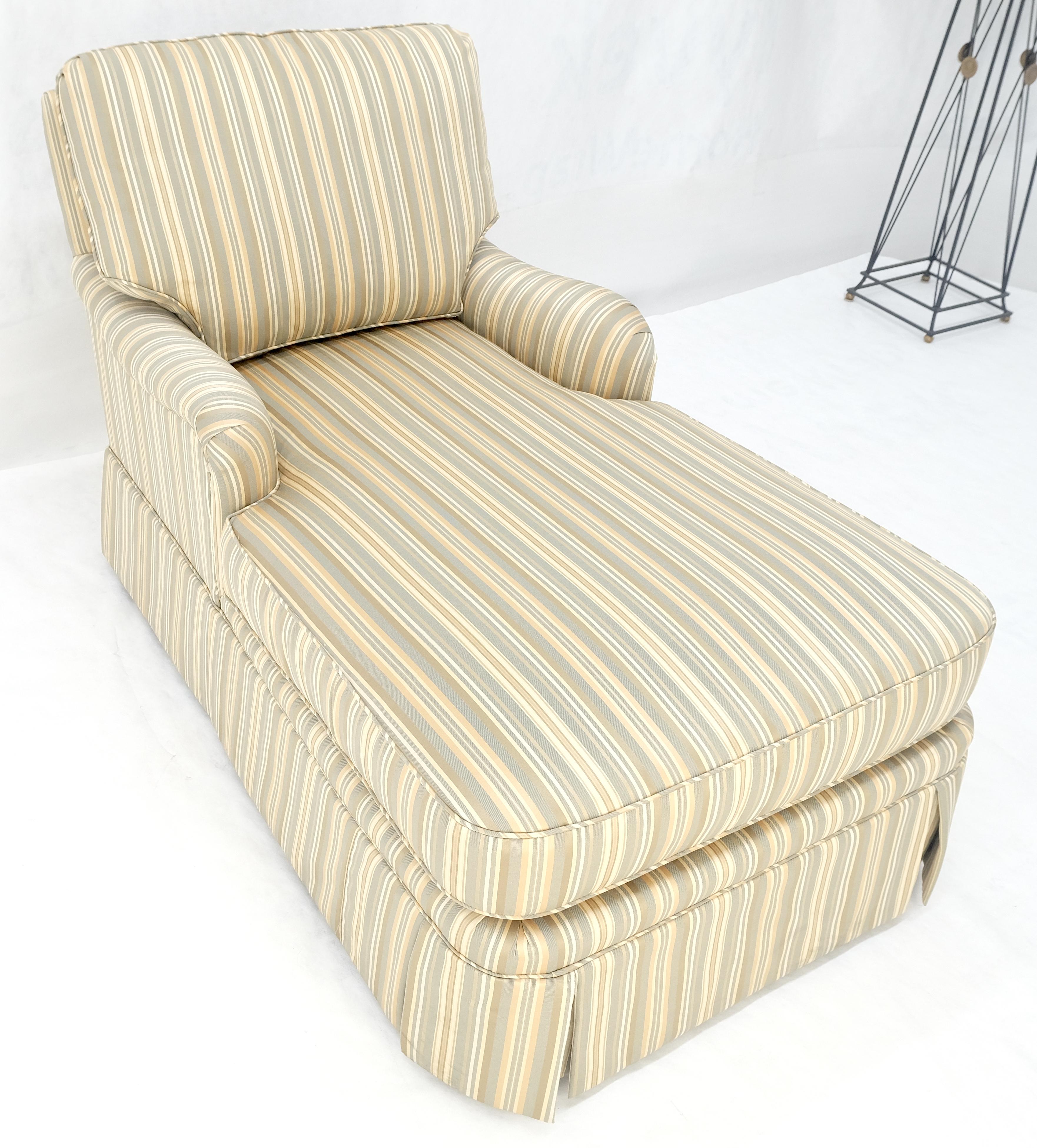 Green Yellow Grey Stripes Upholstered French Style Country French Chaise Lounge For Sale 1