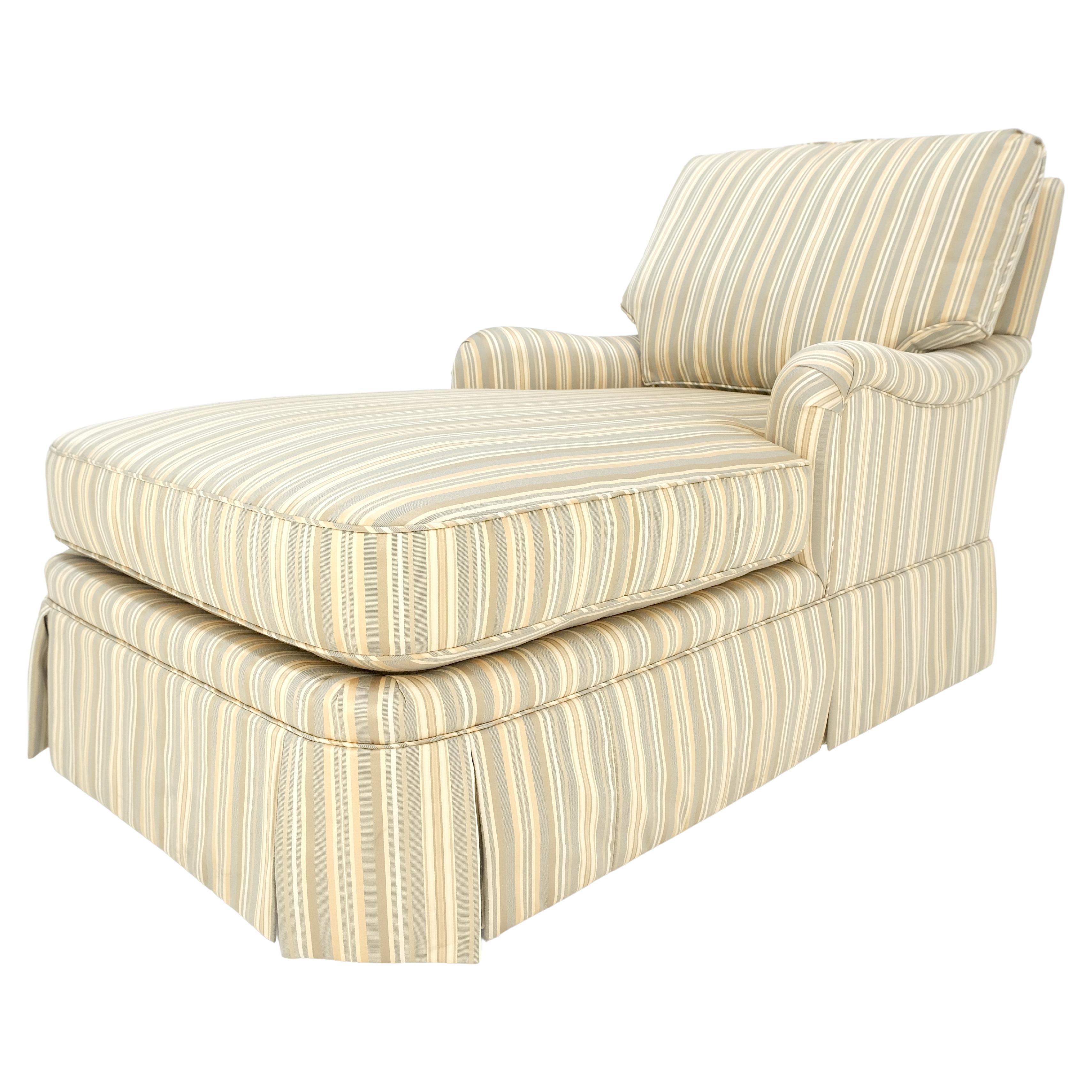 Green Yellow Grey Stripes Upholstered French Style Country French Chaise Lounge