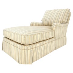 Green Yellow Grey Stripes Upholstered French Style Country French Chaise Lounge