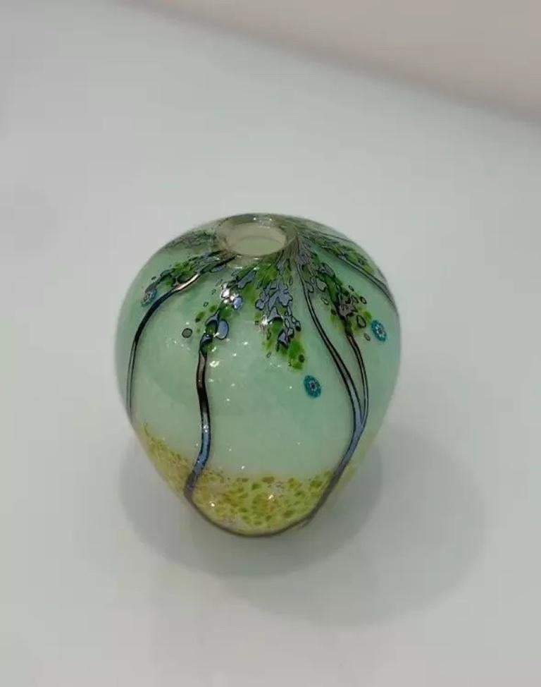 Europeo Vaso Studio A in vetro d'epoca verde e giallo in vendita