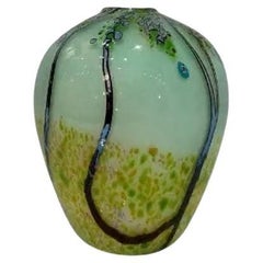 Grüne & gelbe Vintage-Studio-Vase aus Glas