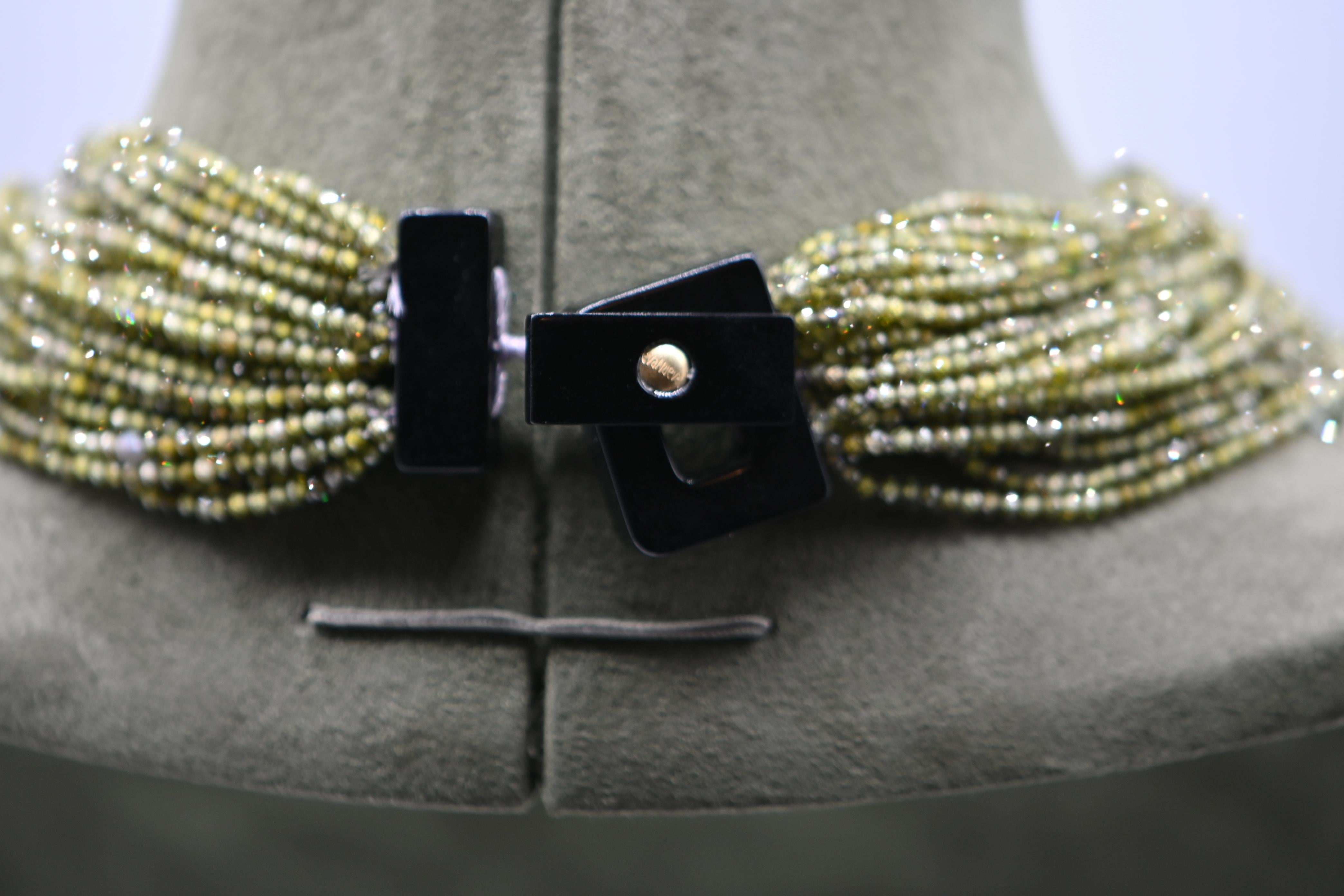 Ball Cut Green Zircon and Sapphire Multi-Rank Necklace with Bakelite Clasp