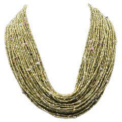 Green Zircon and Sapphire Multi-Rank Necklace with Bakelite Clasp