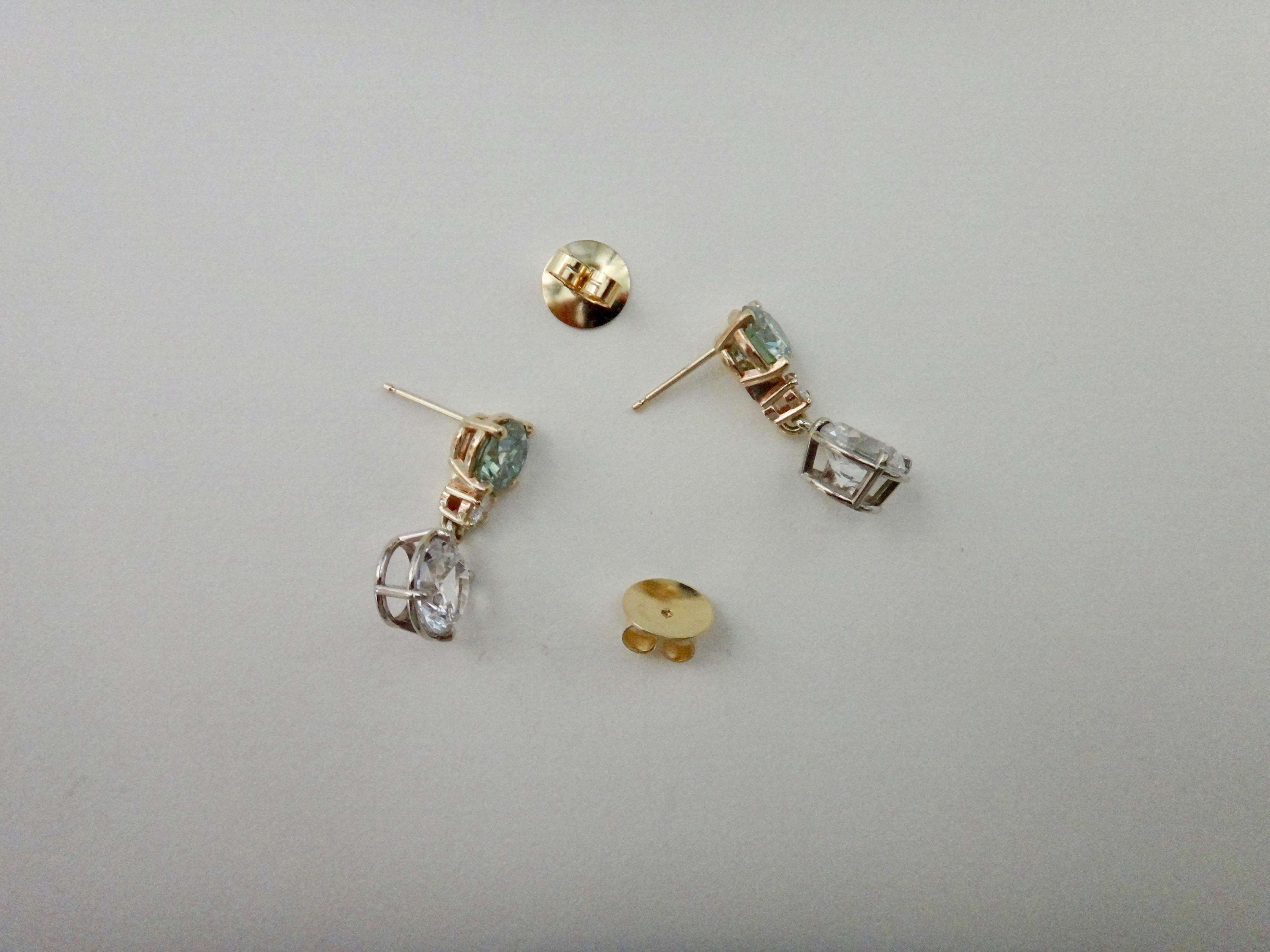 Green Zircon White Diamond and White Sapphire Dangle Earrings 4