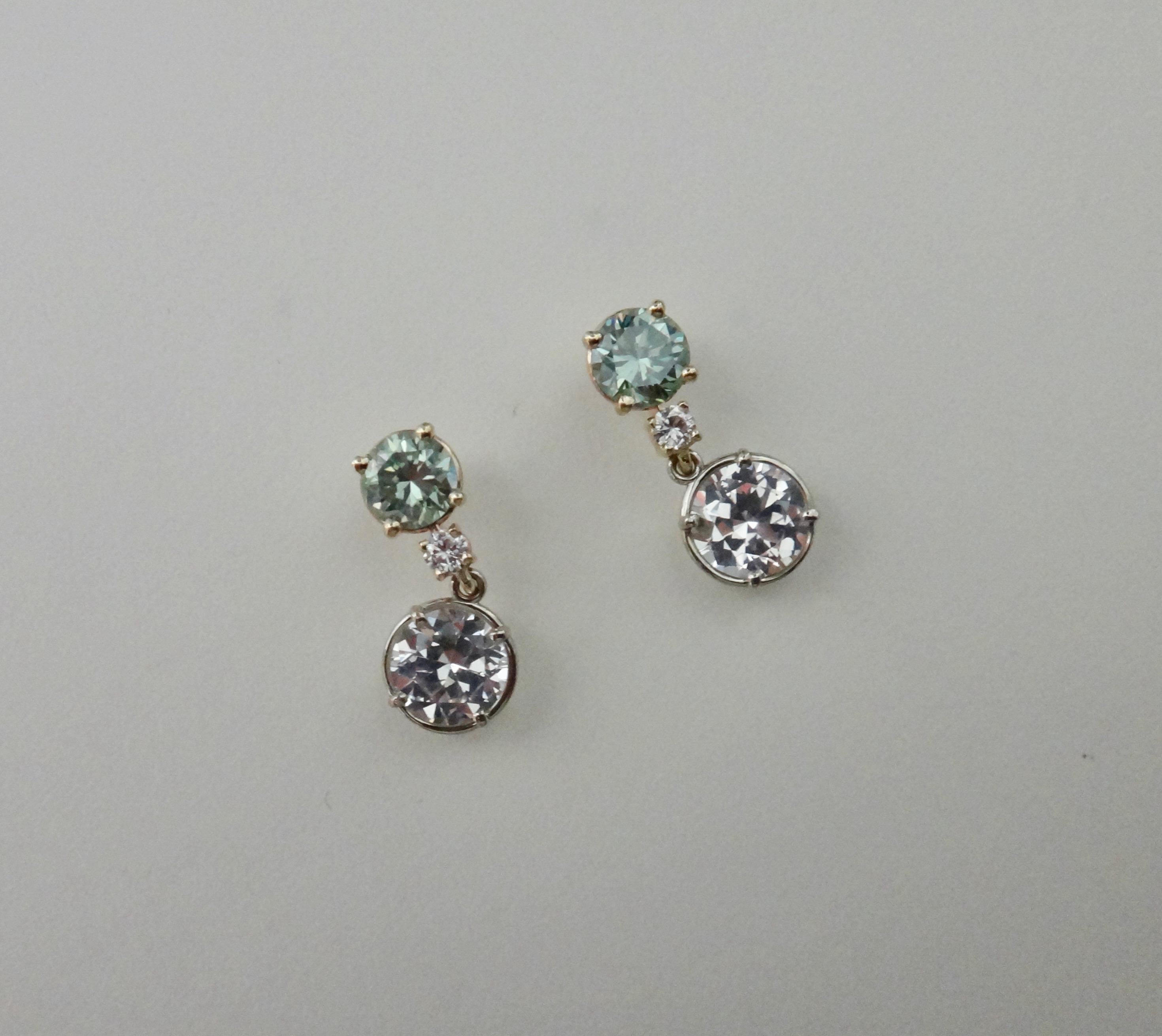 Women's Green Zircon White Diamond and White Sapphire Dangle Earrings