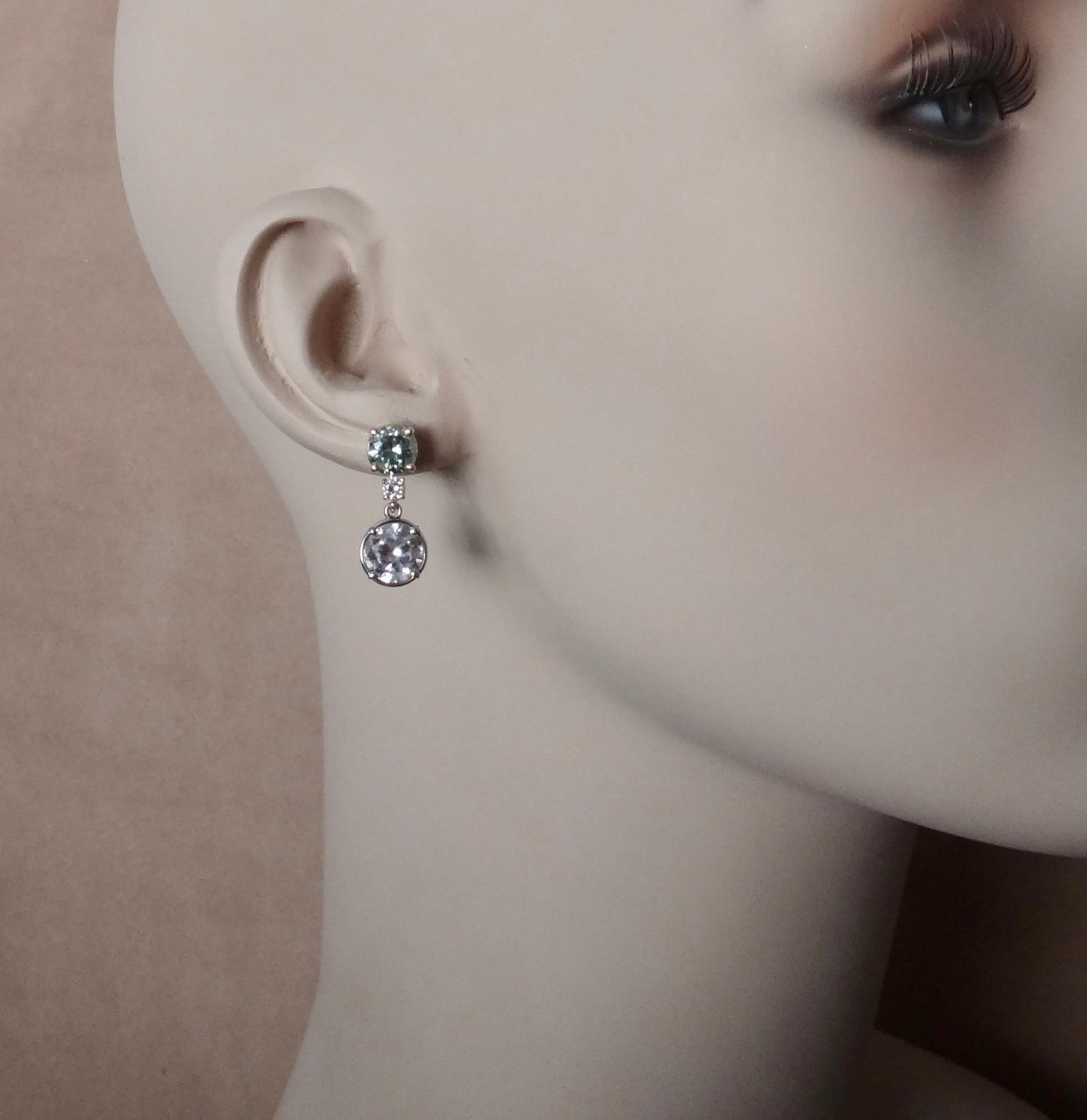 Green Zircon White Diamond and White Sapphire Dangle Earrings 1
