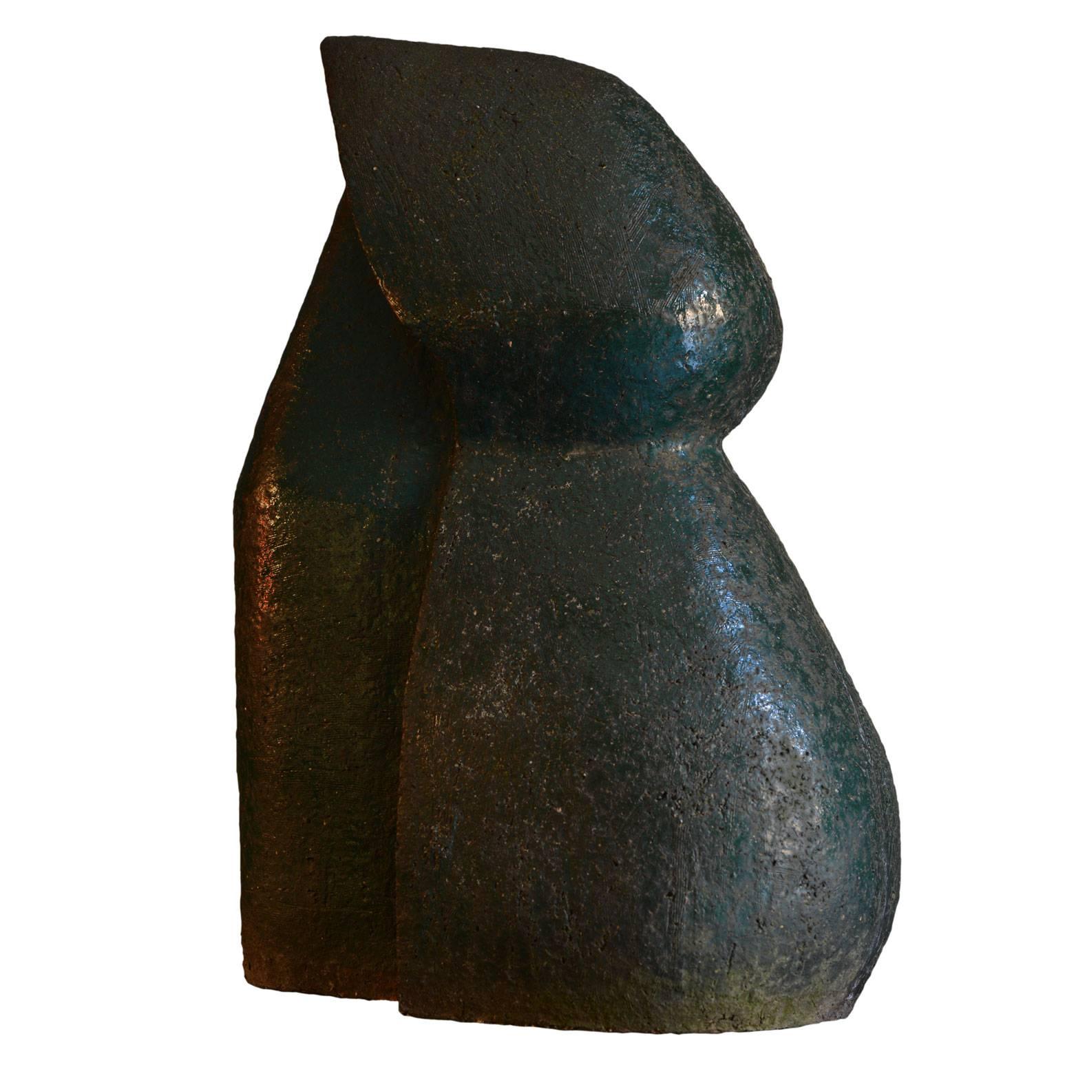 Mid-Century Modern Green, Abstract Ceramic Sculpture, France, 1960s