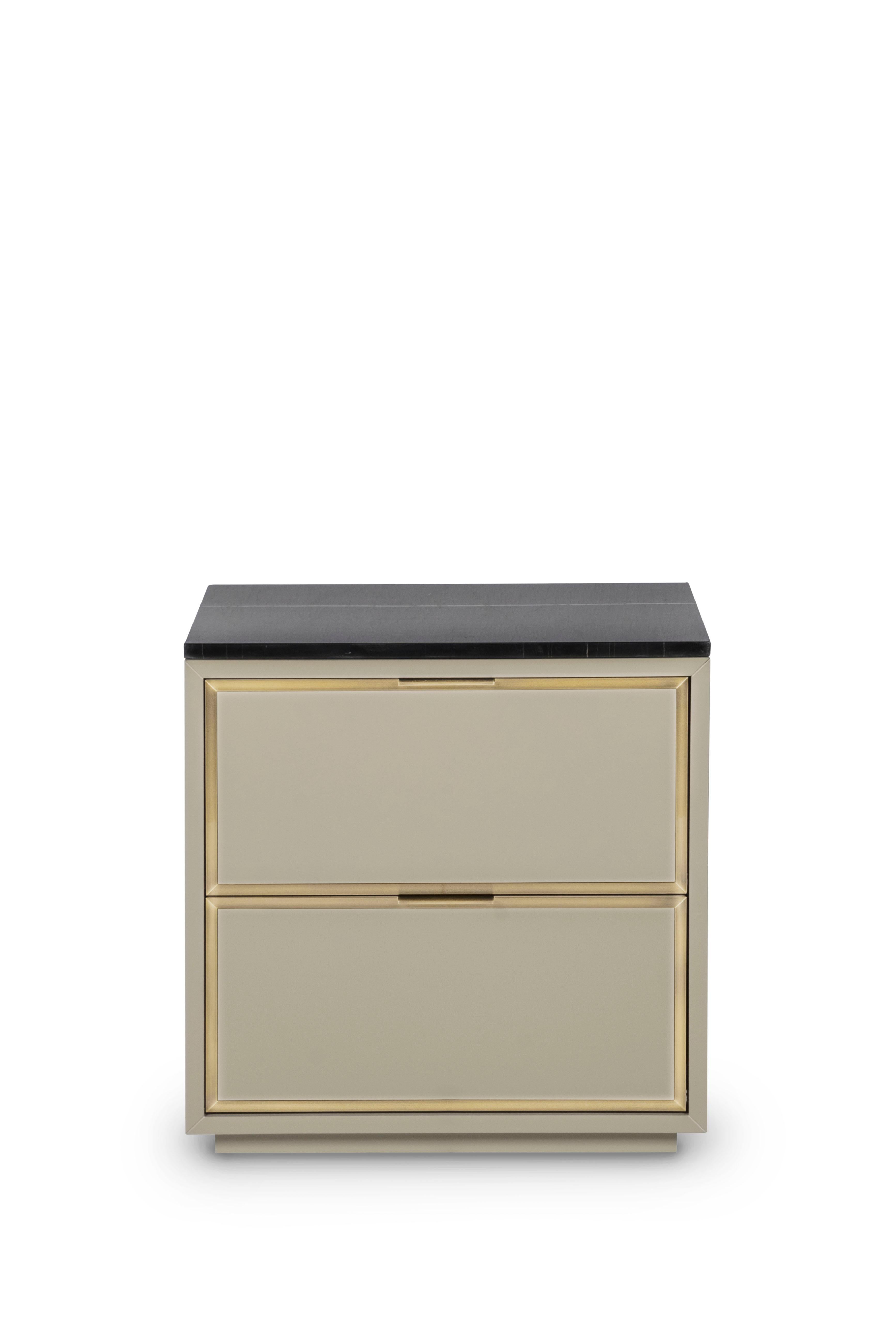 Polished Modern Coupe Nightstands Sahara Noir Marble Handmade in Portugal by Greenapple For Sale