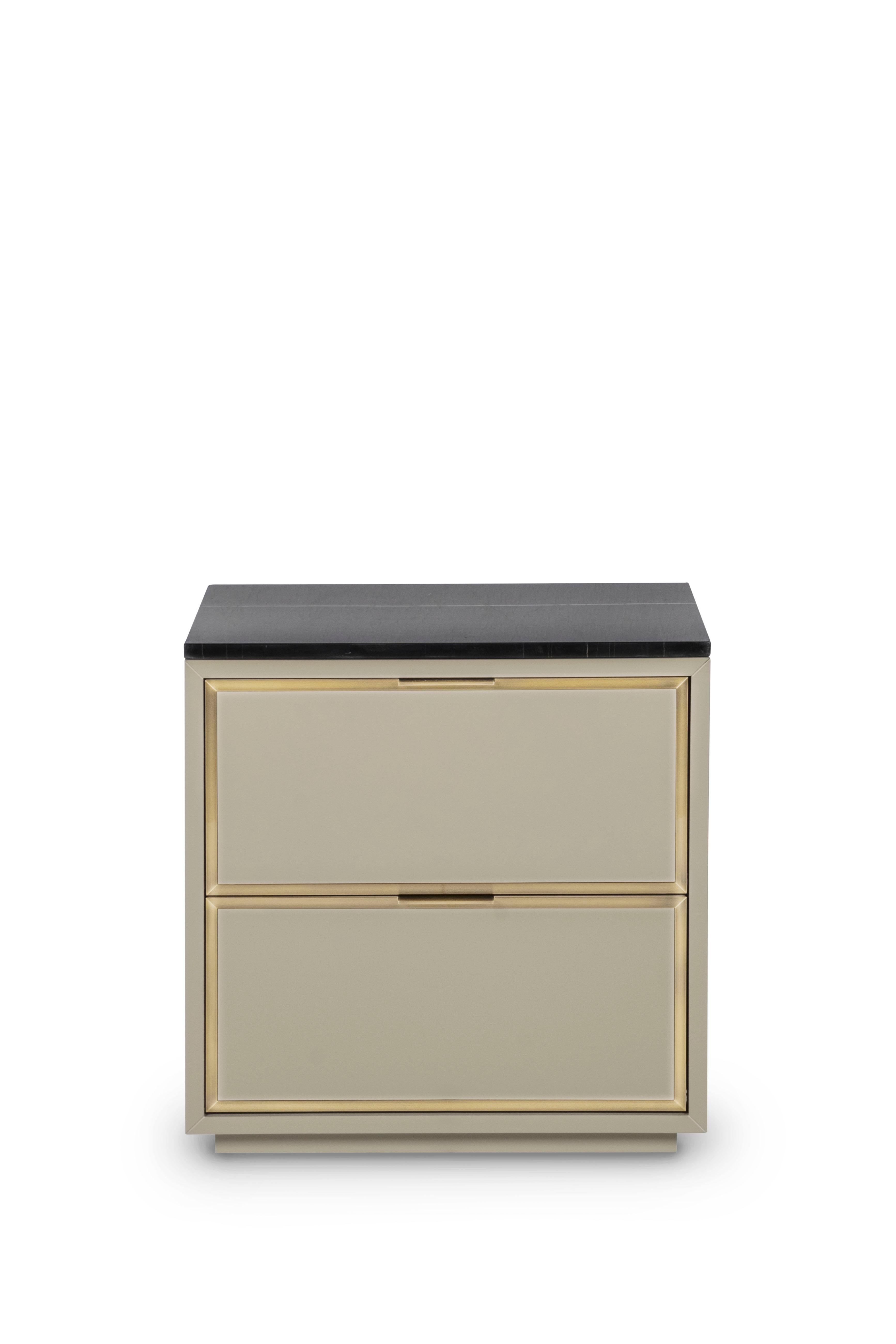 Hand-Crafted Modern Coupe Nightstands Sahara Noir Marble Handmade in Portugal by Greenapple For Sale