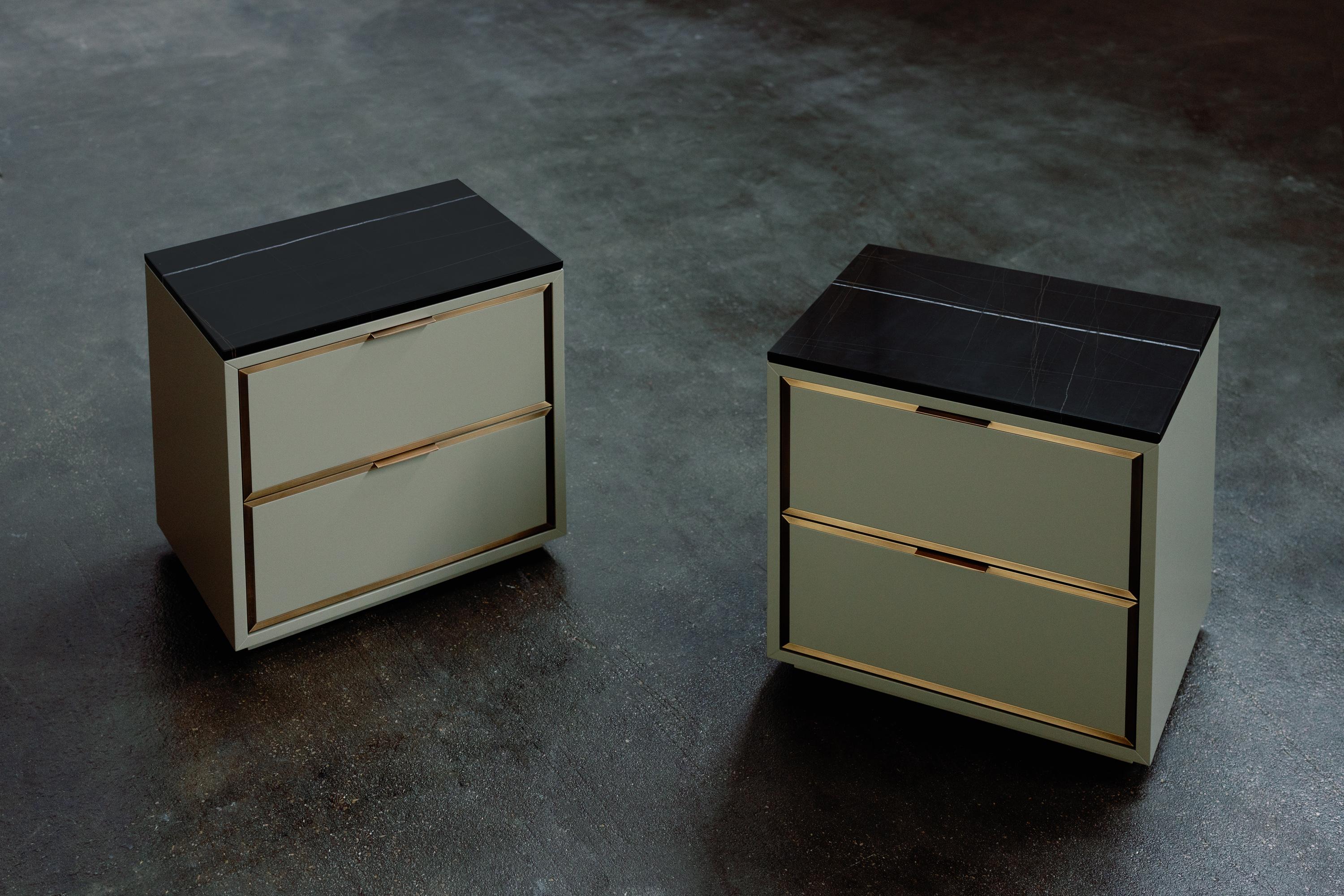 Lacquer Modern Coupe Nightstands Sahara Noir Marble Handmade in Portugal by Greenapple For Sale