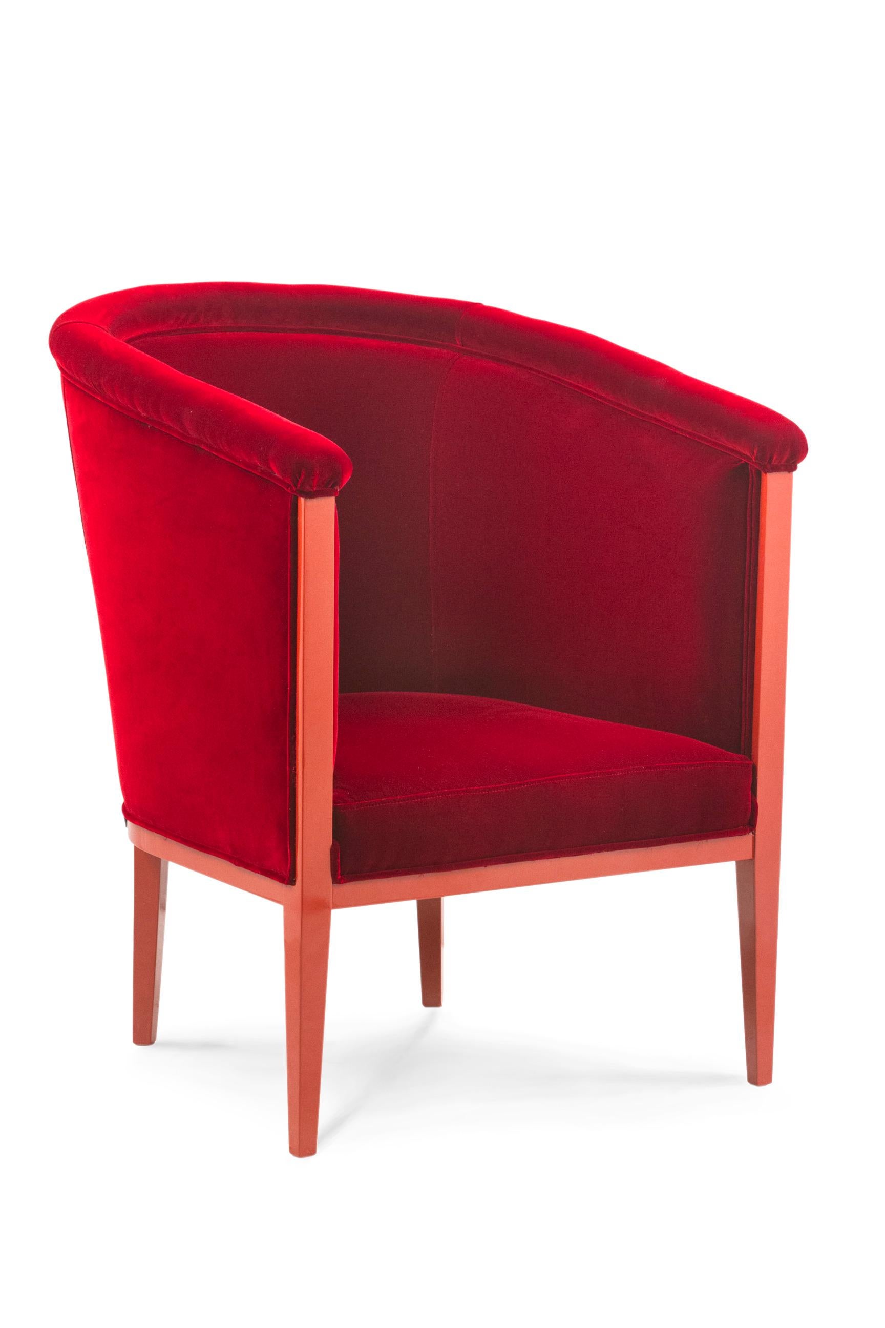 Néoclassique Fauteuil Art Déco Écarlate DEDAR Velours de coton rouge Fait main Portugal Greenapple en vente