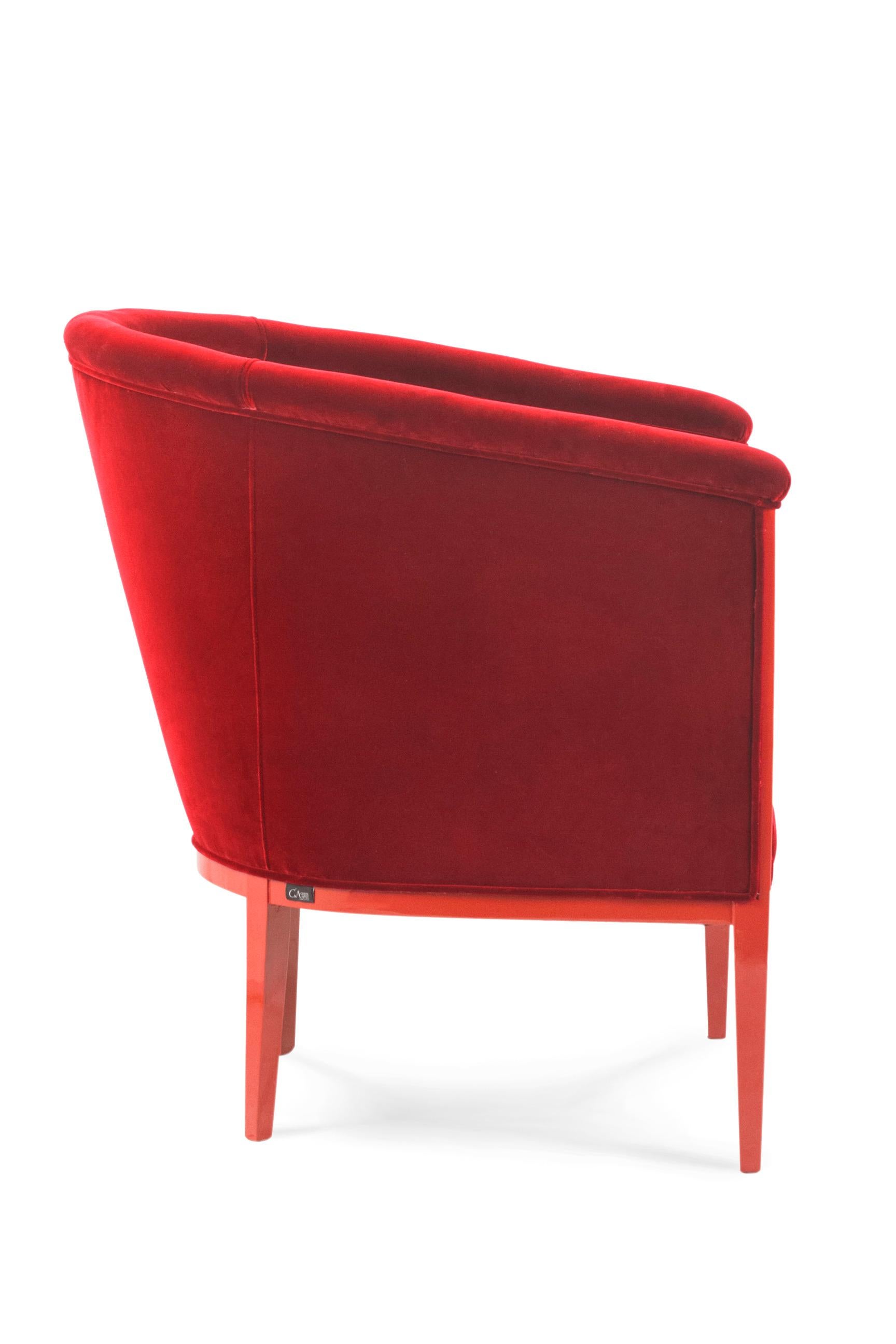 Portuguese Art Deco Scarlet Armchair DEDAR Red Cotton Velvet Handmade Portugal Greenapple For Sale