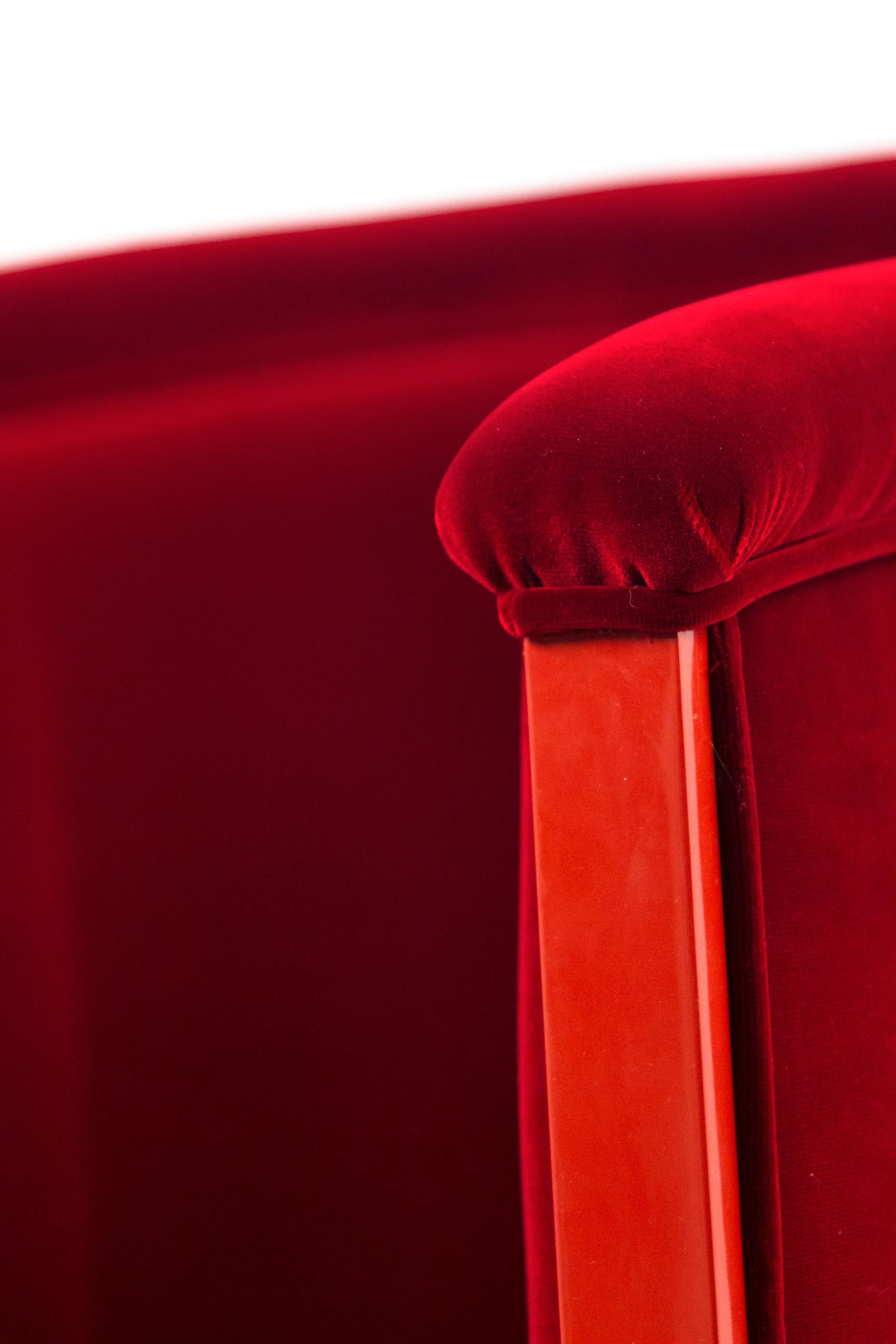 Hand-Crafted Art Deco Scarlet Armchair DEDAR Red Cotton Velvet Handmade Portugal Greenapple For Sale