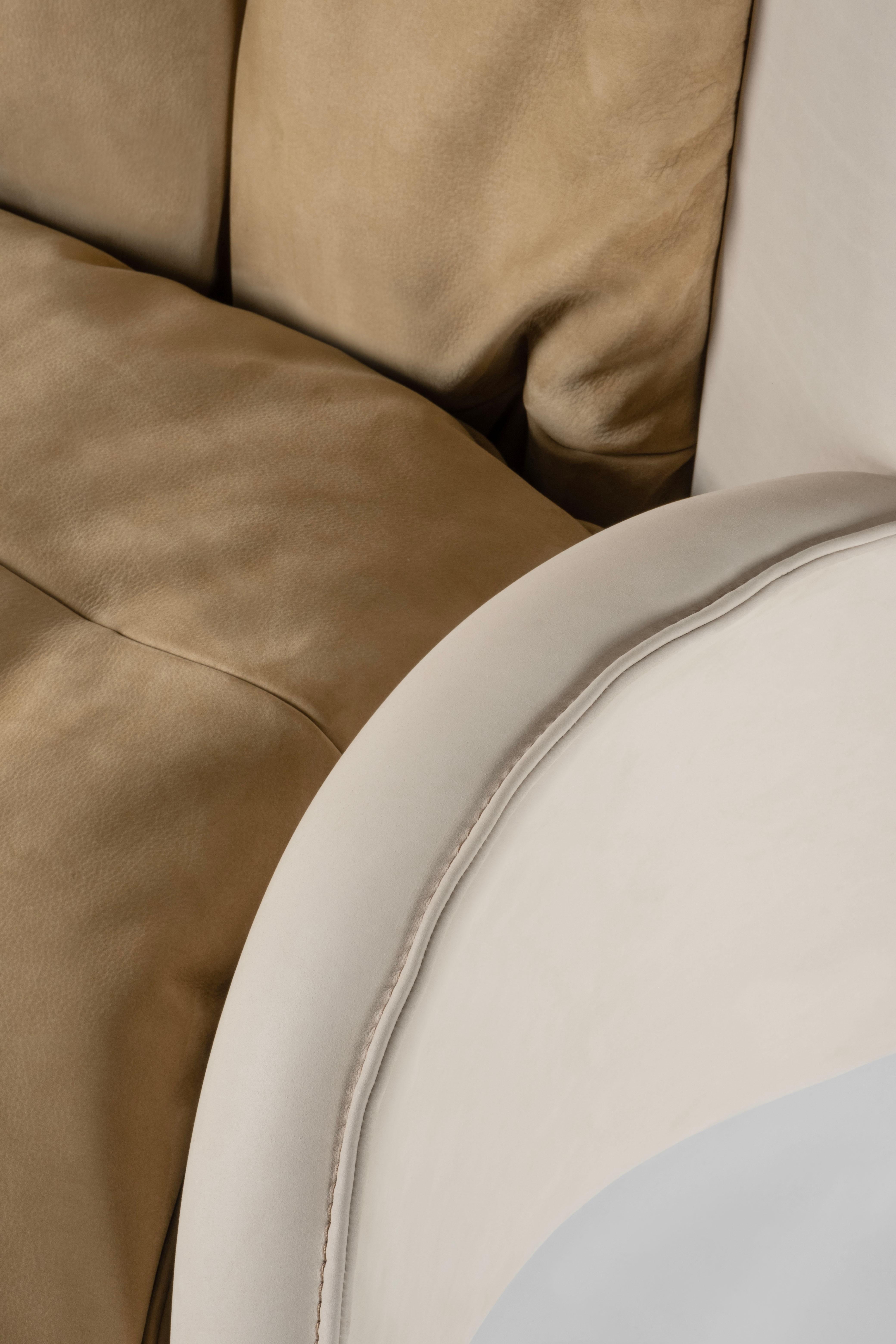Modern Barao Lounge Chair, Beige Nubuck Leather, Handmade Portugal by Greenapple For Sale 6