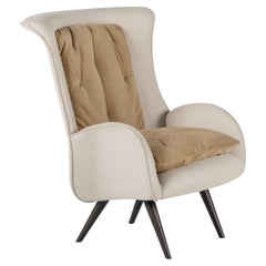 Modern Barão Lounge Chair, Beige and Light Brown, Handmade in Portugal