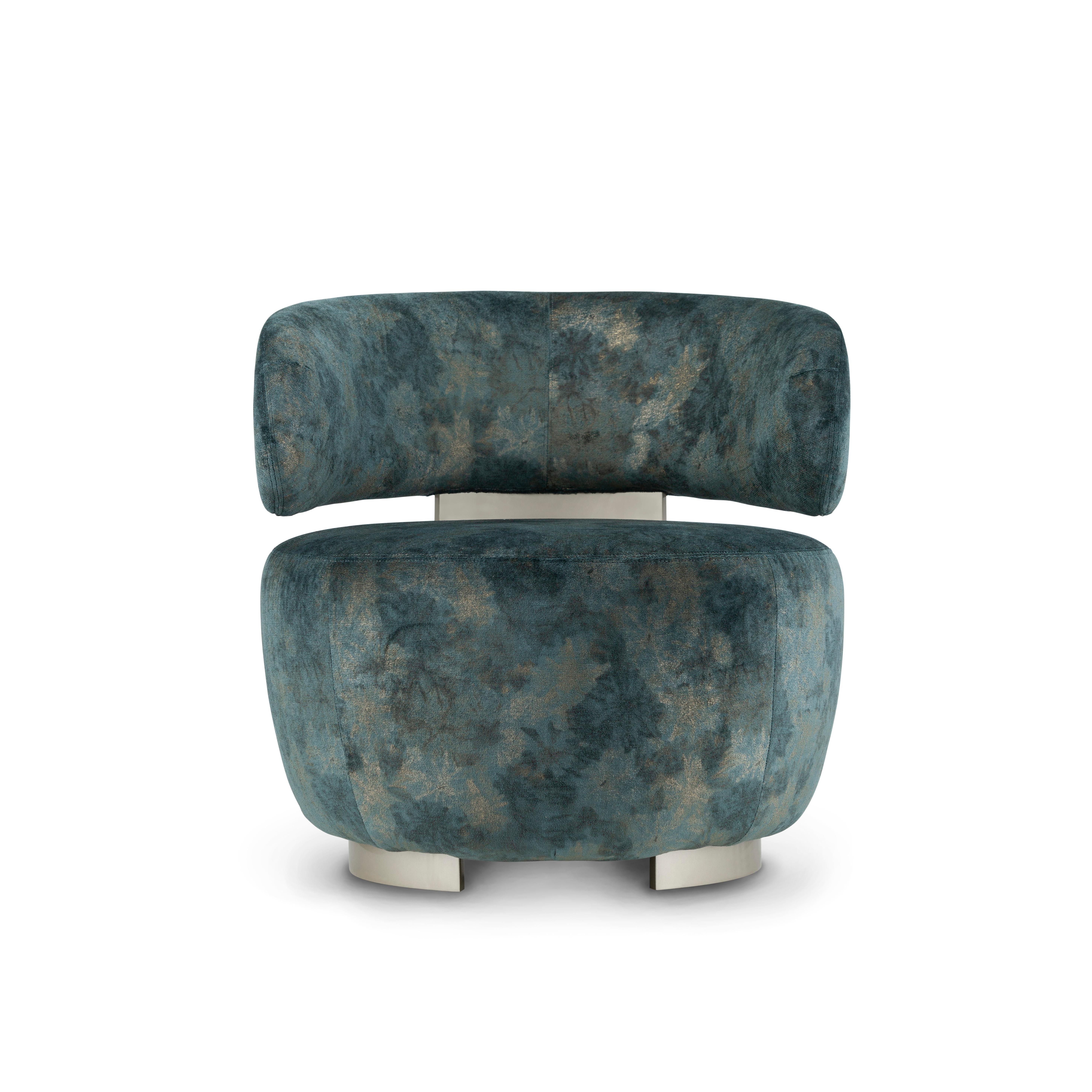 Modern Caju Lounge Chair, Blue-Green Velvet, Handmade in Portugal by Greenapple For Sale 2