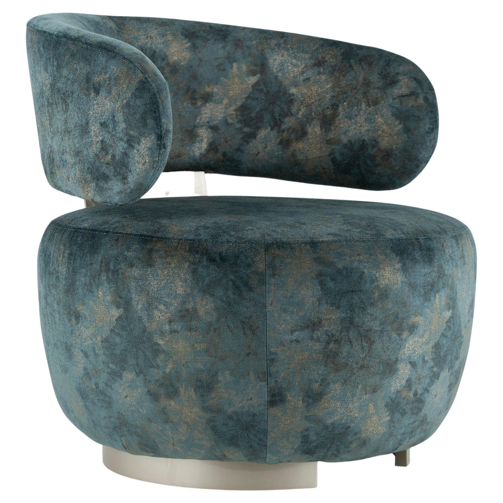 Modern Caju Lounge Chair, Blue-Green Velvet, Handmade in Portugal by Greenapple For Sale