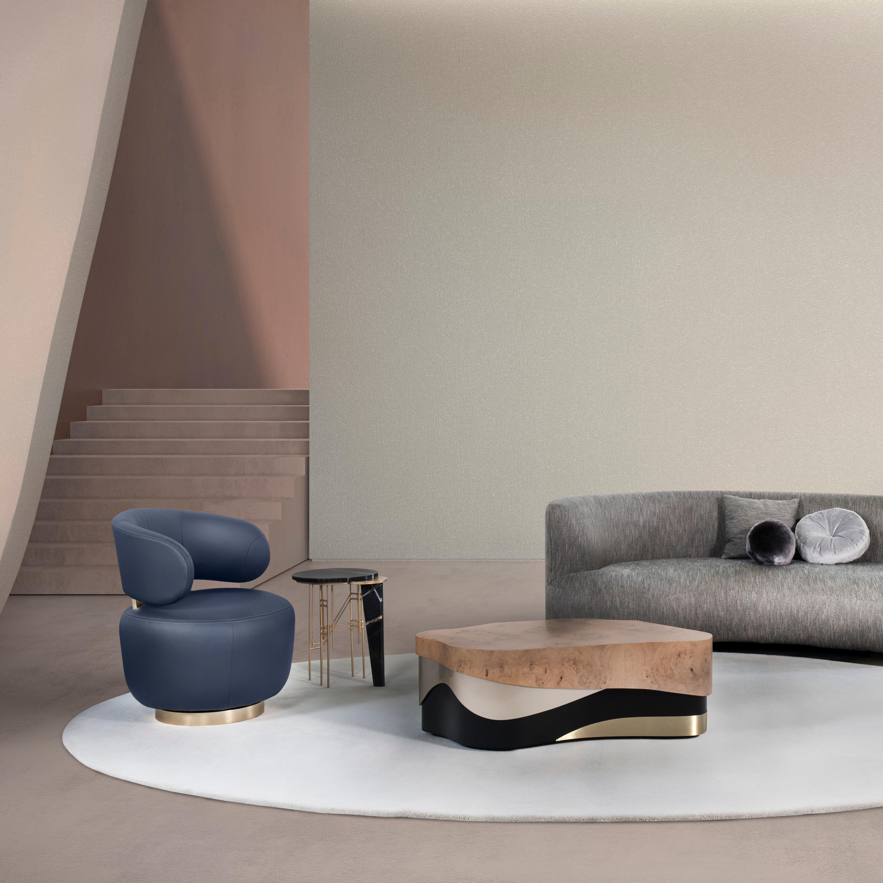 Portuguese Modern Caju Lounge Chair, Swivel Italian Leather, Handmade Portugal Greenapple For Sale