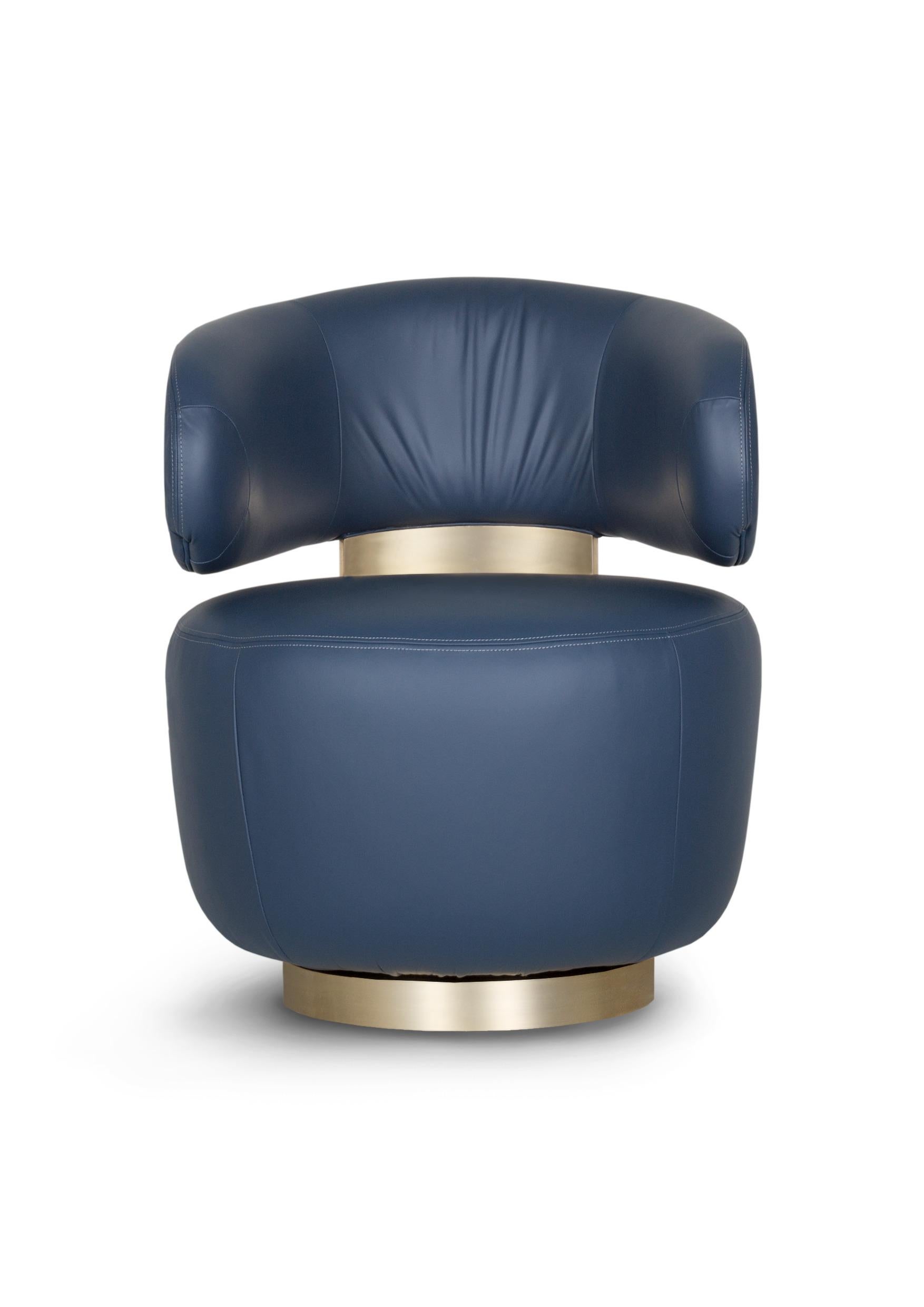 Contemporary Modern Caju Lounge Chair, Swivel Italian Leather, Handmade Portugal Greenapple For Sale