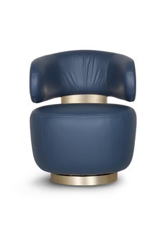 Mid-Century Modern Caju Swivel Lounge Chair, Leather, Handmade by Greenapple