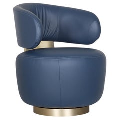 Greenapple Armchair, Caju Armchair, Blue Italian Leather, Handmade in Portugal