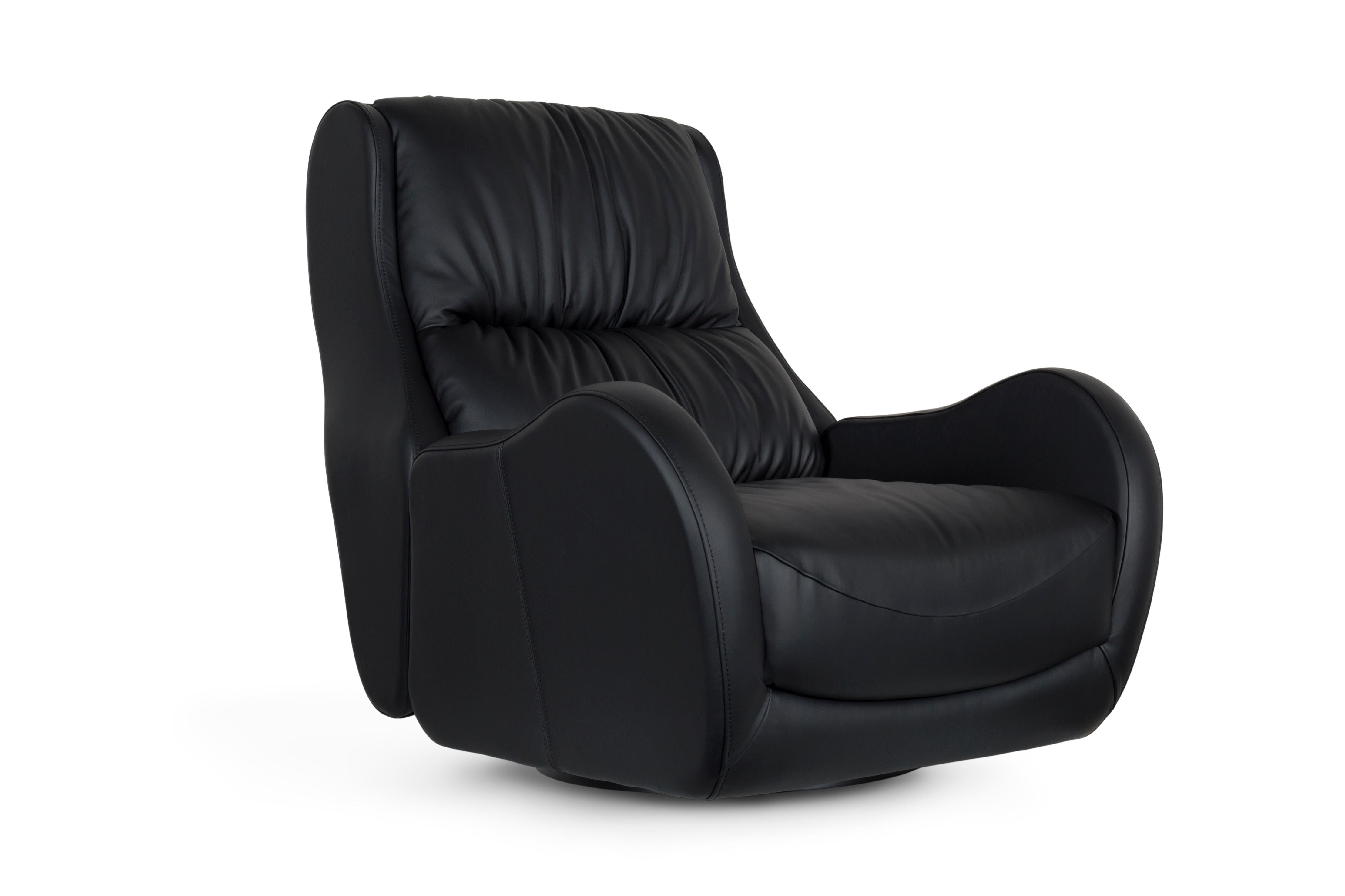 Contemporary Modern Capelinhos Lounge Chair, Swivel, Black, Handmade Portugal by Greenapple For Sale
