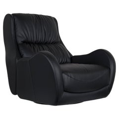 Modern Capelinhos Lounge Chair, Black Leather, Handmade by Greenapple
